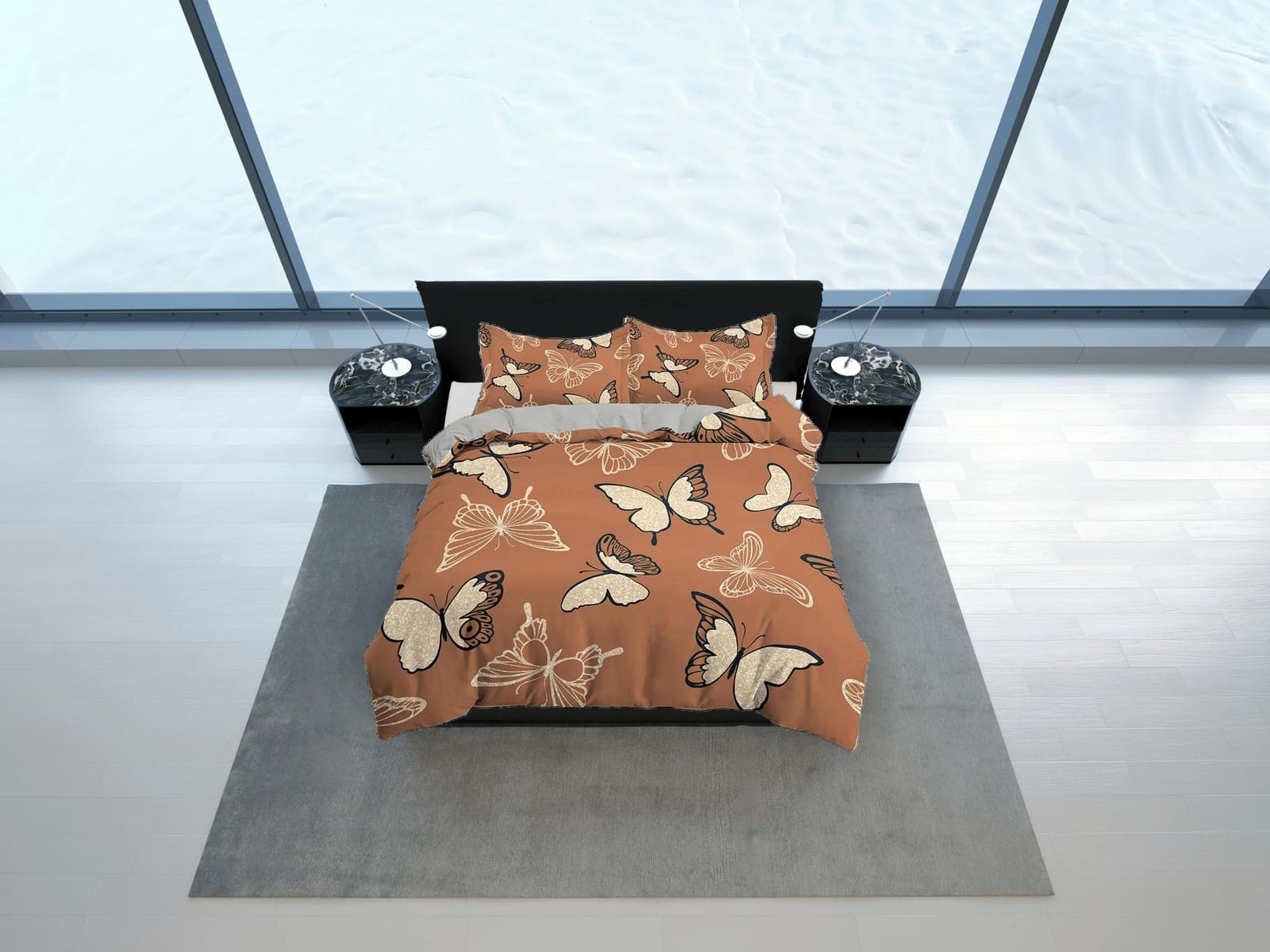 Retro butterfly bedding brown duvet cover colorful dorm bedding, full size adult duvet king queen twin, butterfly nursery…