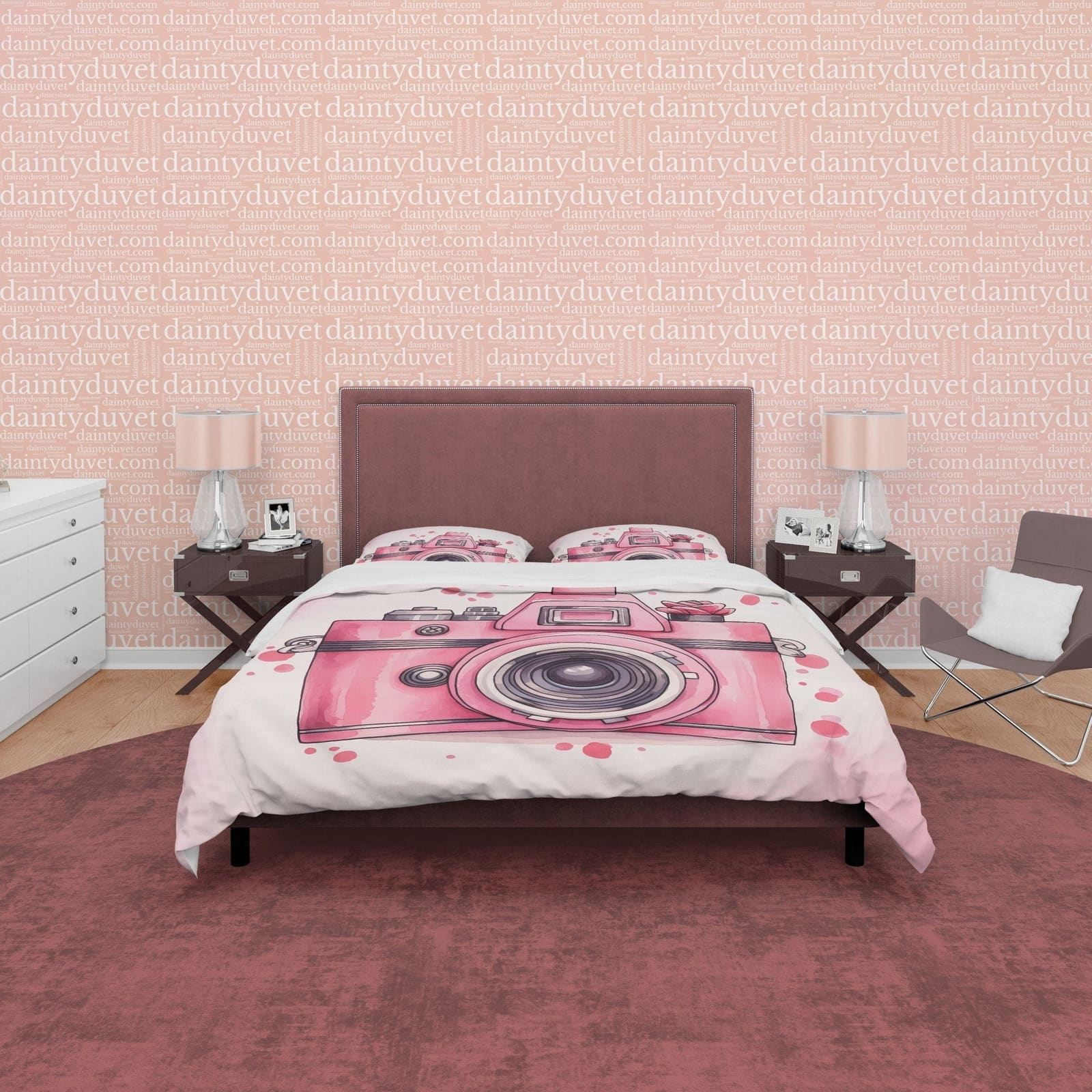 Retro Camera Duvet Cover Set Baby Pink Bedding, Vintage Girly Bedroom Set, Cute Quilt Cover, Photophille Bedspread, Photog…