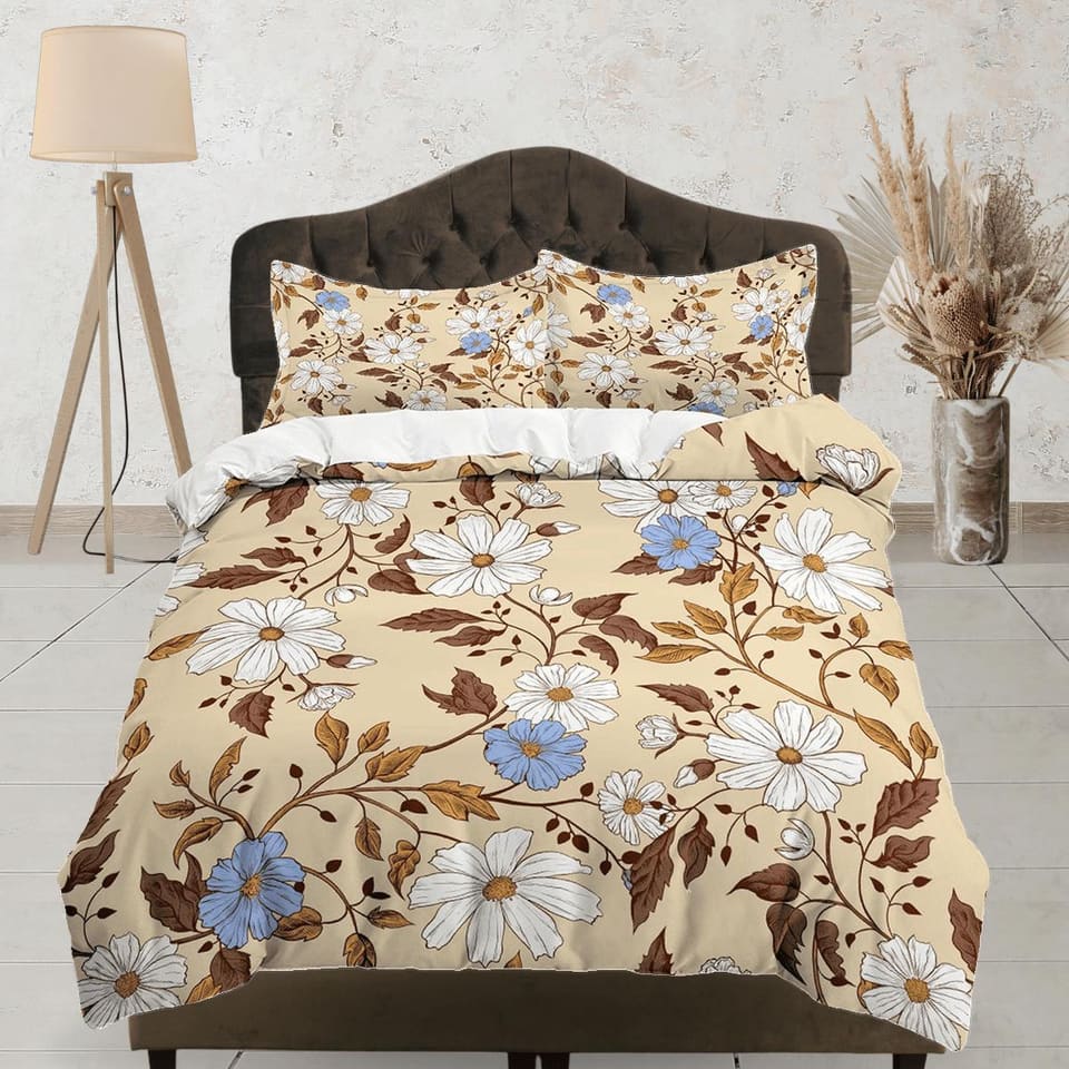 Retro daisy floral bedding, vintage duvet cover queen, king, boho duvet, designer bedding, aesthetic bedding, maximalist f…