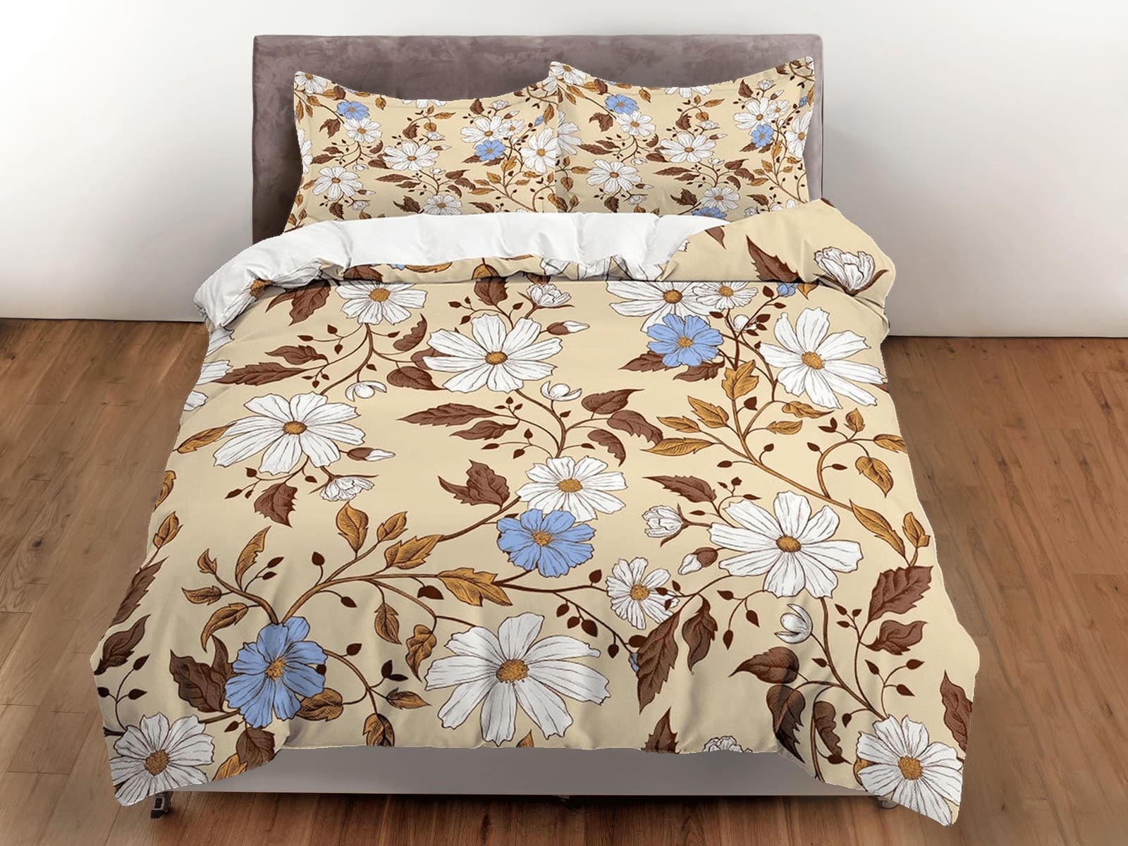 Retro daisy floral bedding, vintage duvet cover queen, king, boho duvet, designer bedding, aesthetic bedding, maximalist f…
