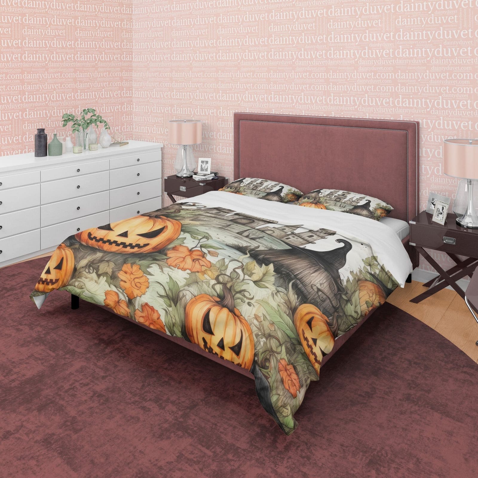 Retro Farmhouse Bedding Pumpkin Duvet Cover Set, Halloween Quilt Cover, Autumn Bedspread, Aesthetic Comforter Bed Cover Zi…