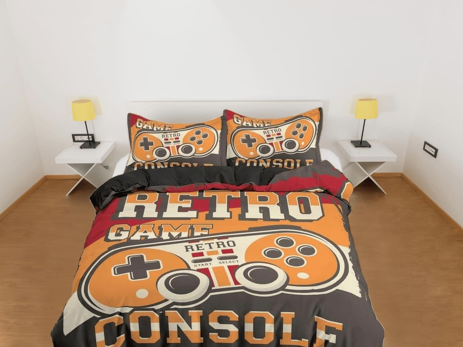 Retro game console gamer bedding duvet cover, video gamer boyfriend gift bedding set full king queen twin, boys bedroom, d…