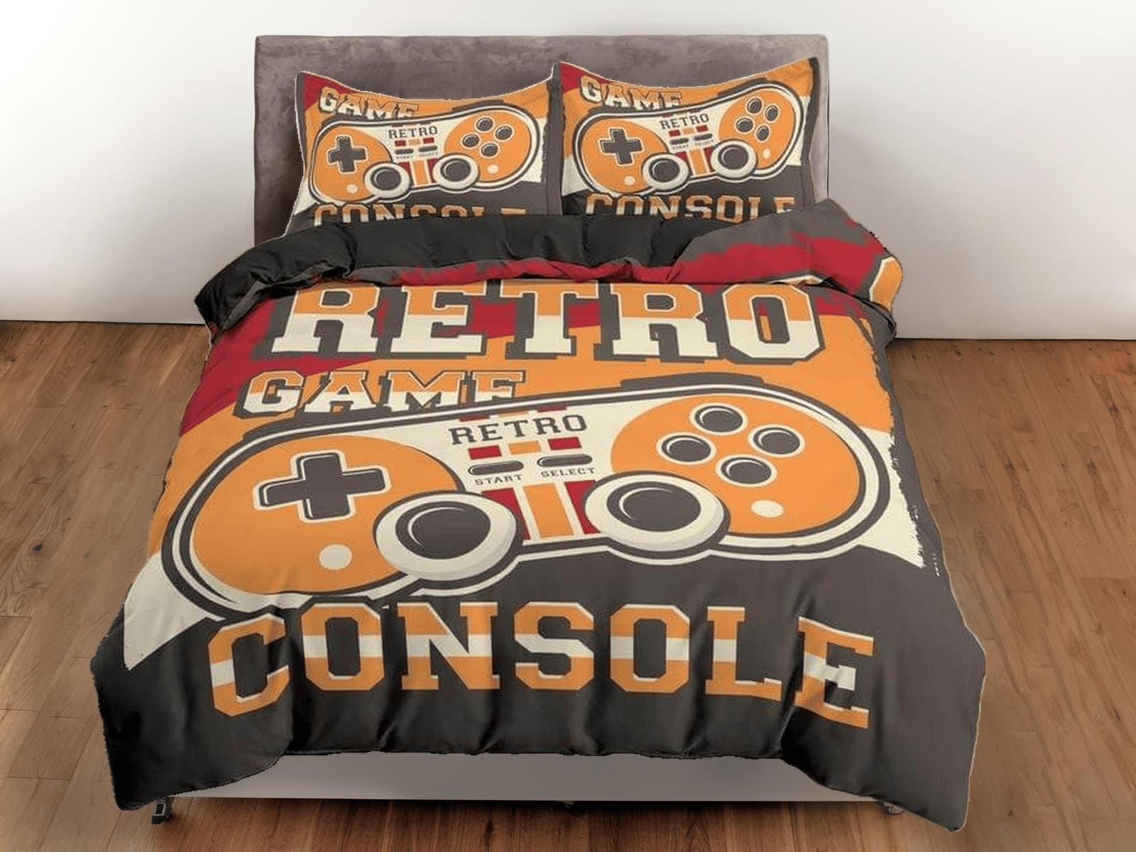 Retro game console gamer bedding duvet cover, video gamer boyfriend gift bedding set full king queen twin, boys bedroom, d…