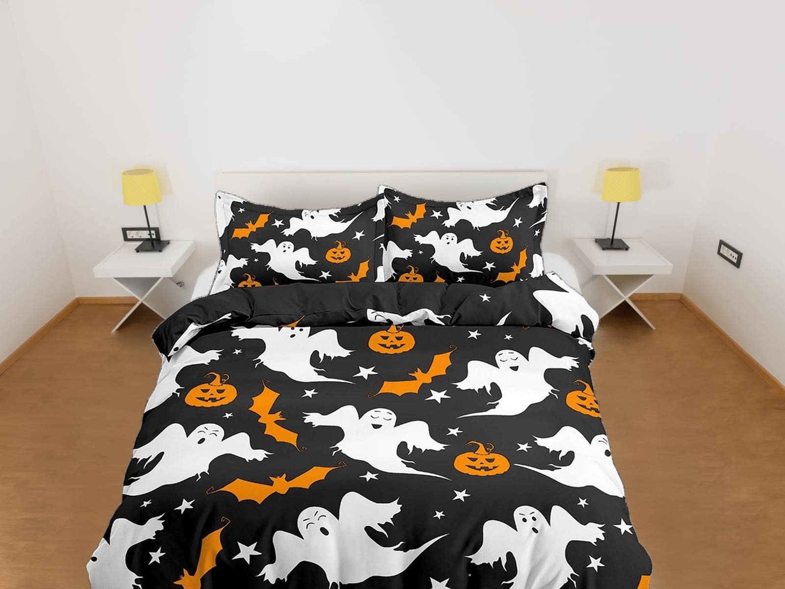 Retro halloween bedding & pillowcase, ghost and pumpkin duvet cover set dorm bedding, halloween decor, toddler bedding, ha…