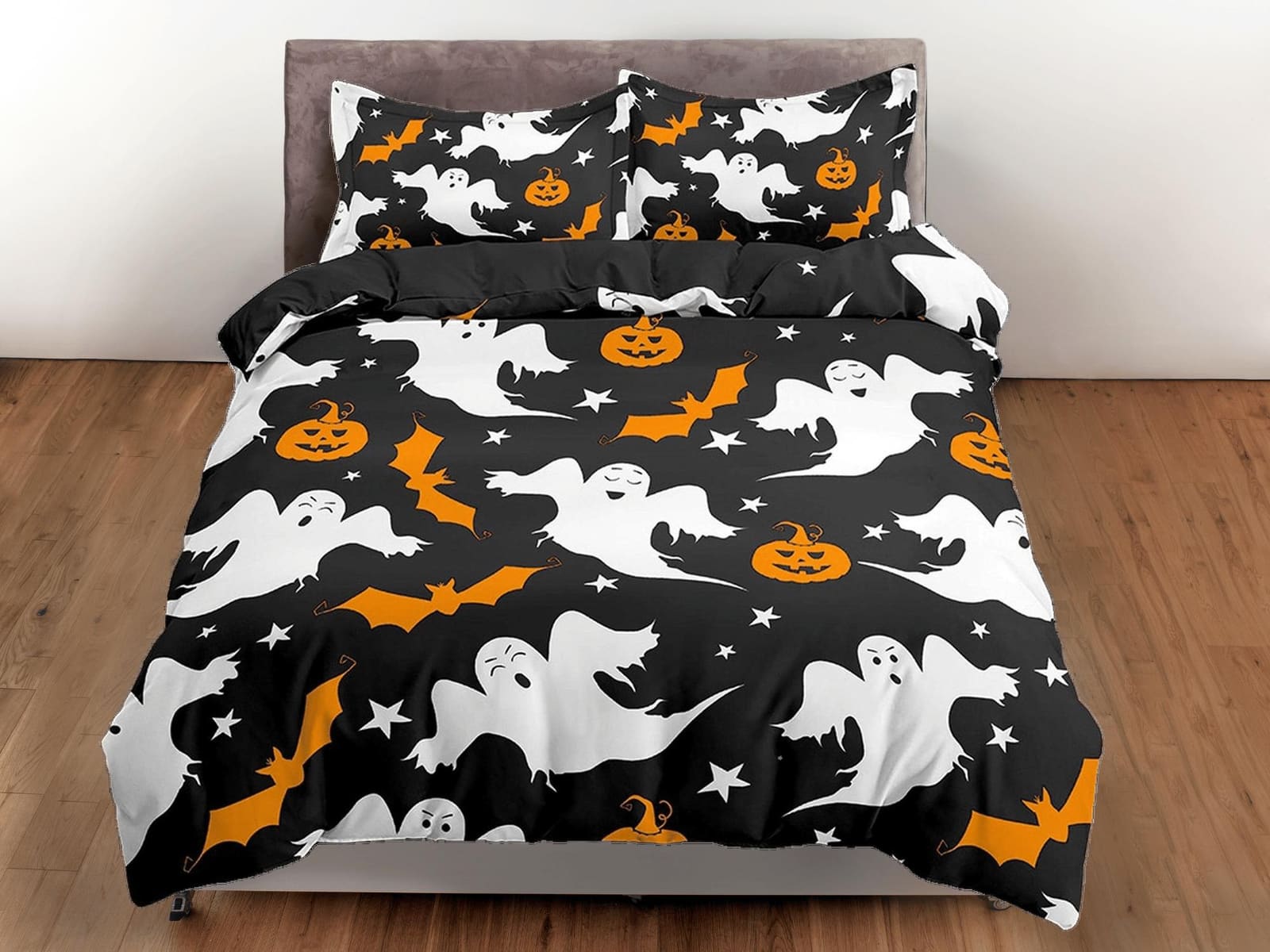Retro halloween bedding & pillowcase, ghost and pumpkin duvet cover set dorm bedding, halloween decor, toddler bedding, ha…