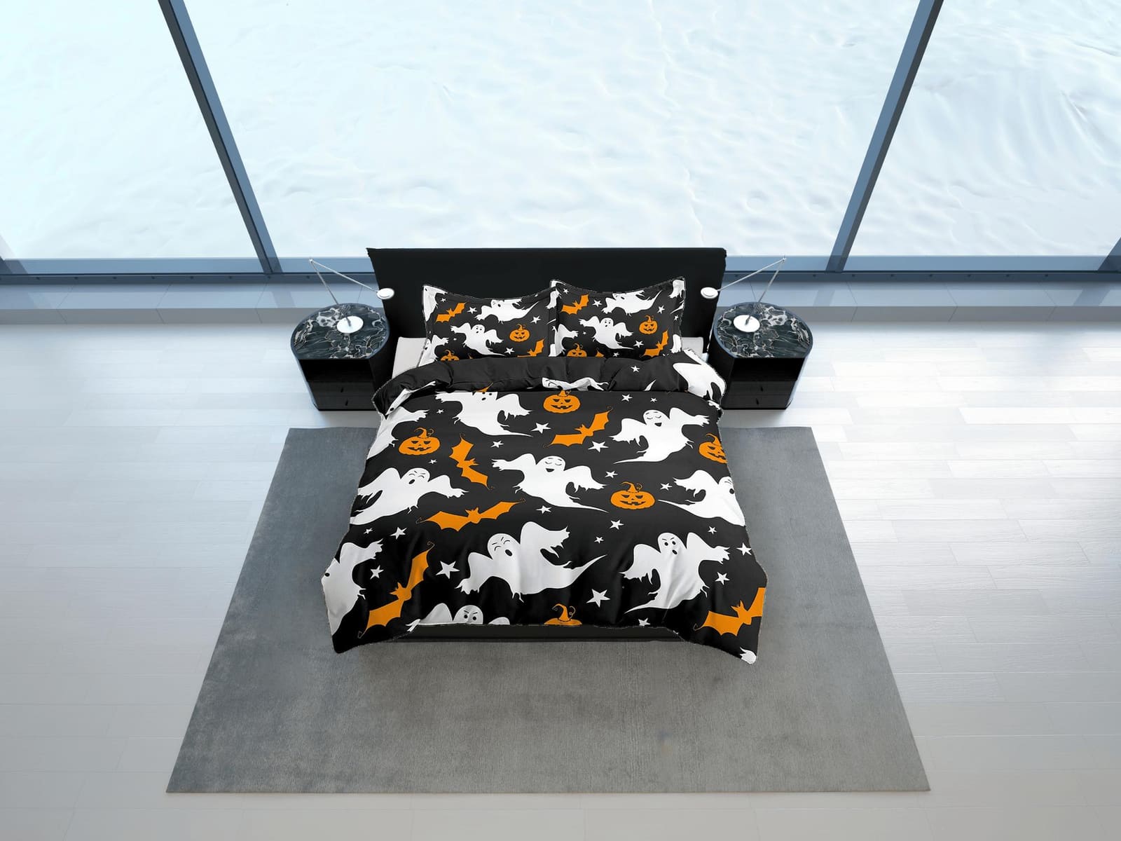 Retro halloween bedding & pillowcase, ghost and pumpkin duvet cover set dorm bedding, halloween decor, toddler bedding, ha…