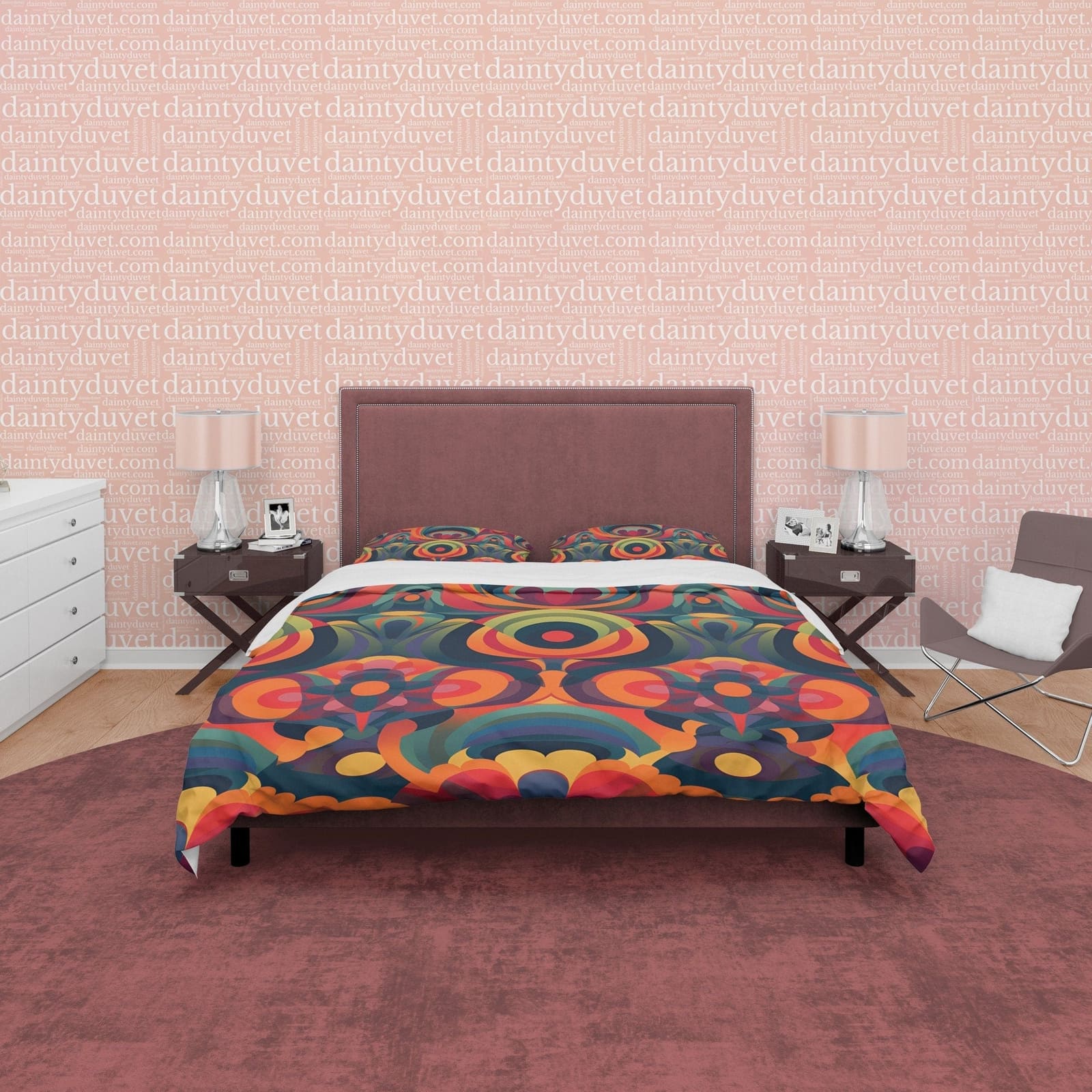Retro Orange Geometric Duvet Cover, Vintage  70's Pattern Quilt Cover, Burning Pattern Bedspread, Unique Flame Bed Cover,…