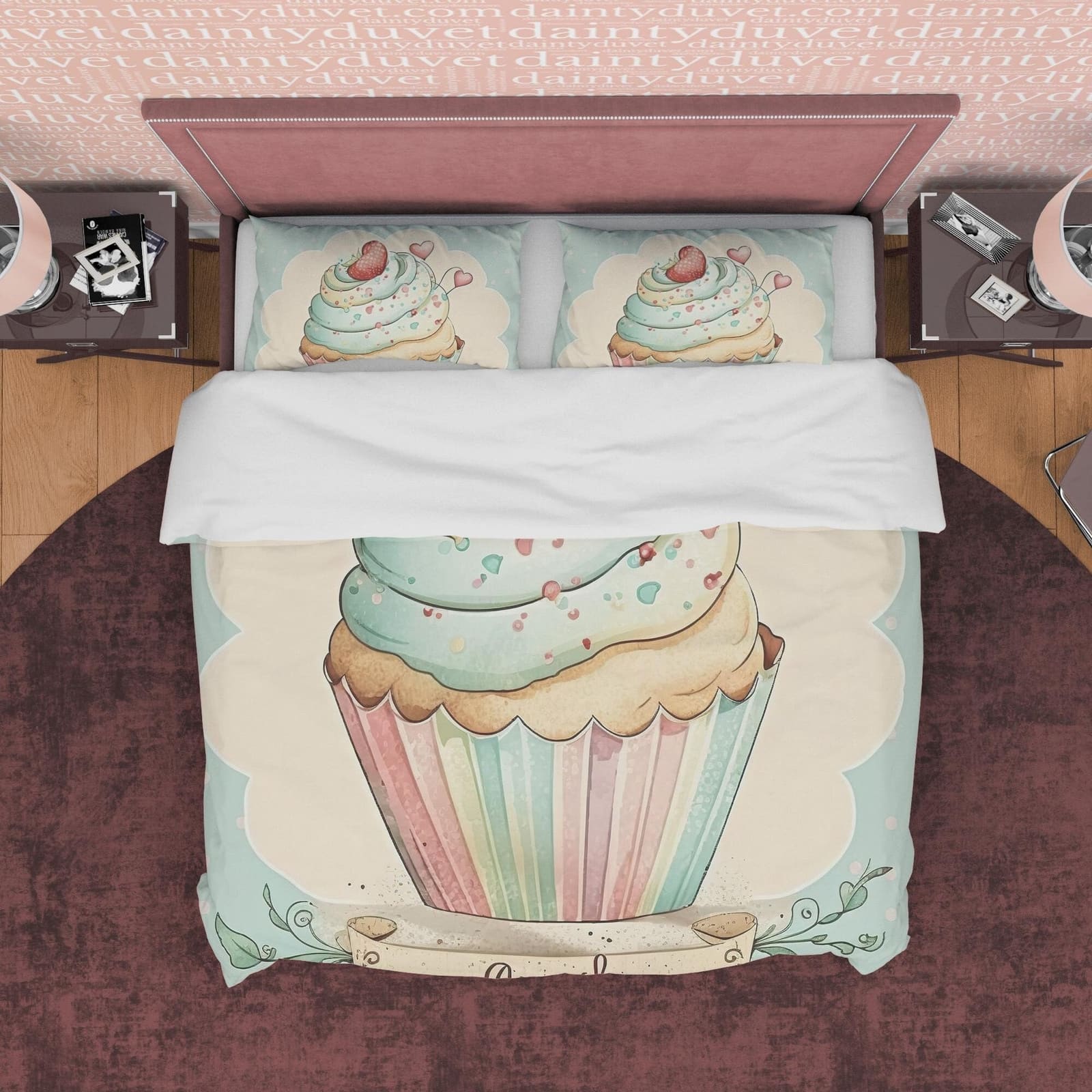 Retro Strawberry Cupcake Duvet Cover Boho Bedroom, Girly Bedding Cute Quilt Cover, Baby Girl Birthday Gift, Pastel Color B…
