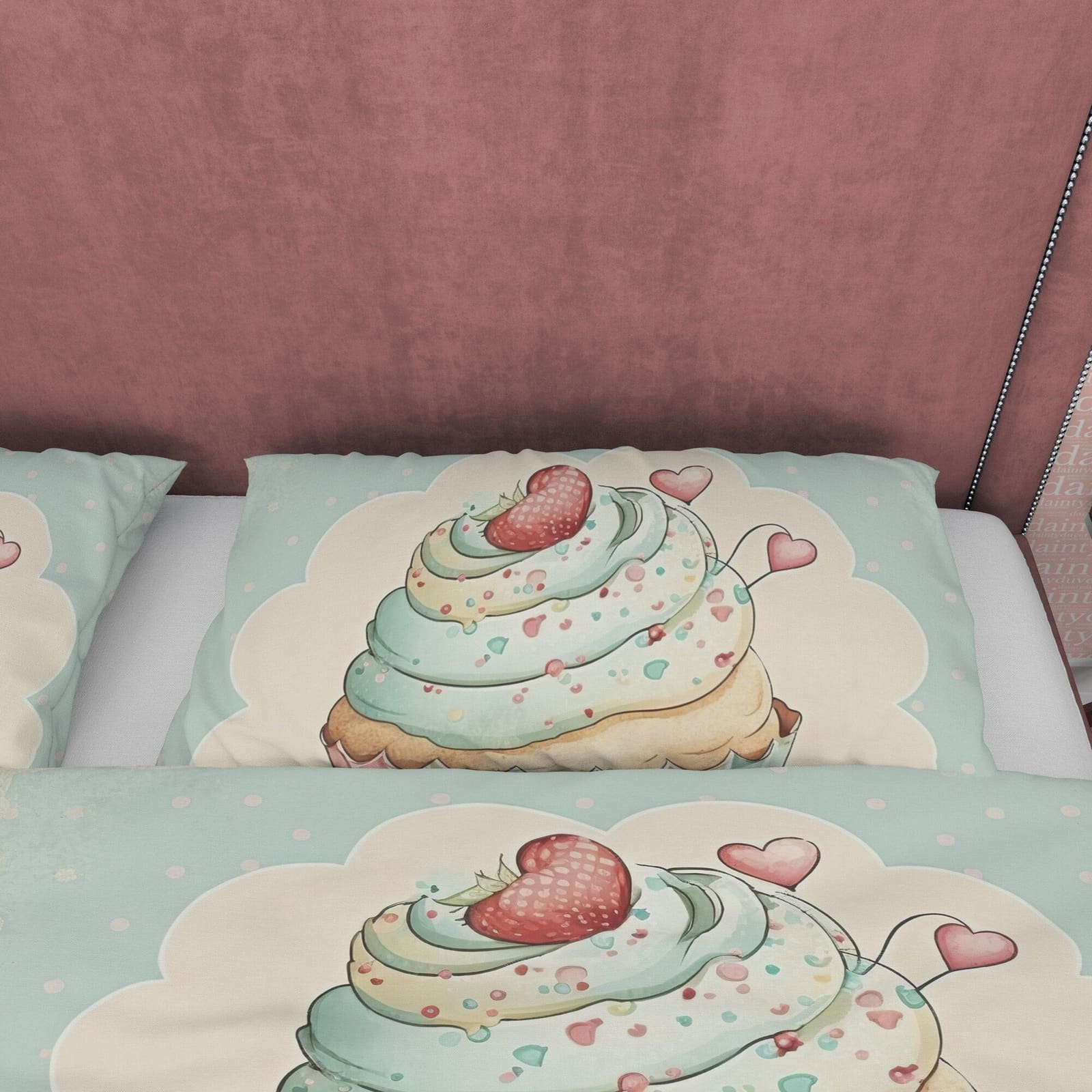Retro Strawberry Cupcake Duvet Cover Boho Bedroom, Girly Bedding Cute Quilt Cover, Baby Girl Birthday Gift, Pastel Color B…