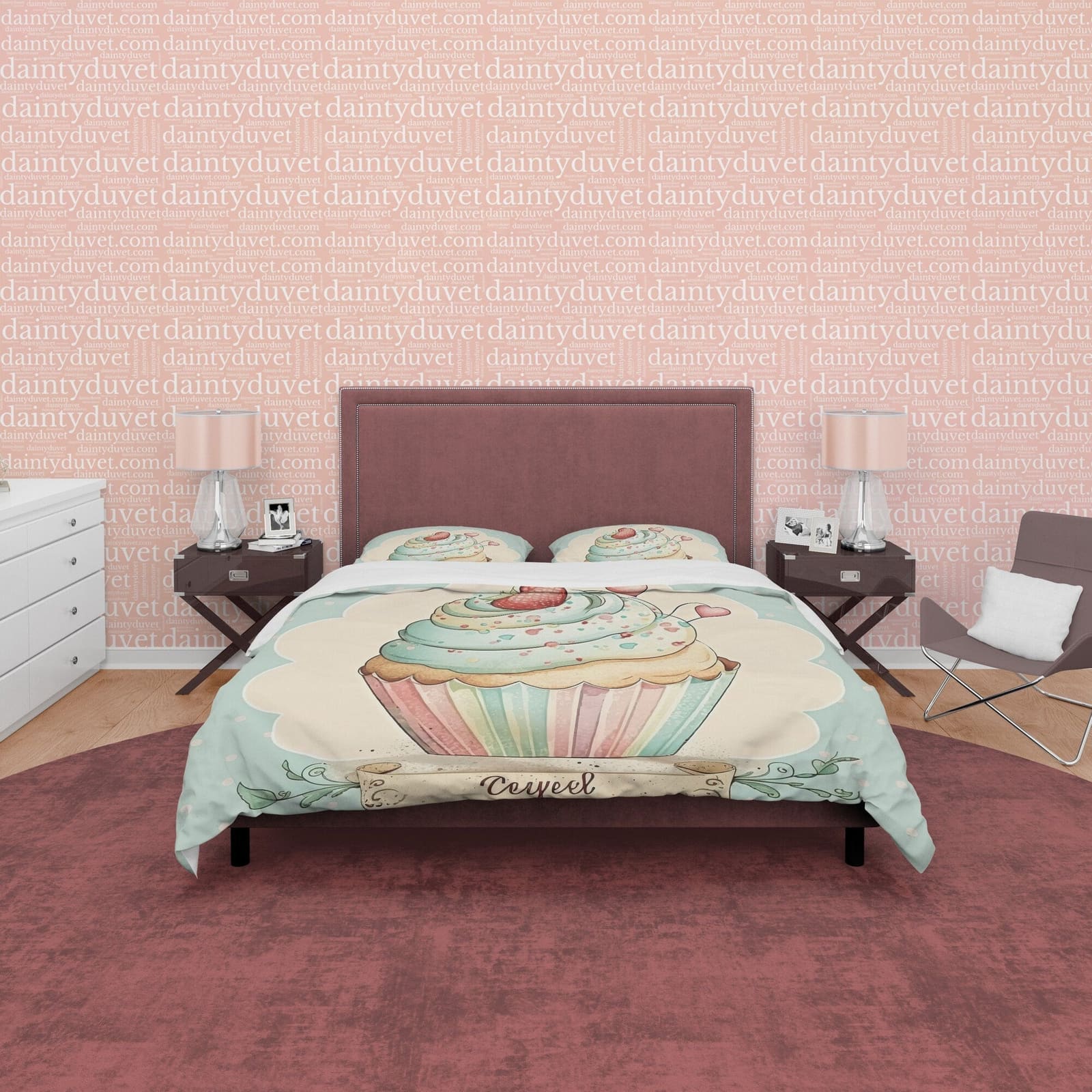 Retro Strawberry Cupcake Duvet Cover Boho Bedroom, Girly Bedding Cute Quilt Cover, Baby Girl Birthday Gift, Pastel Color B…