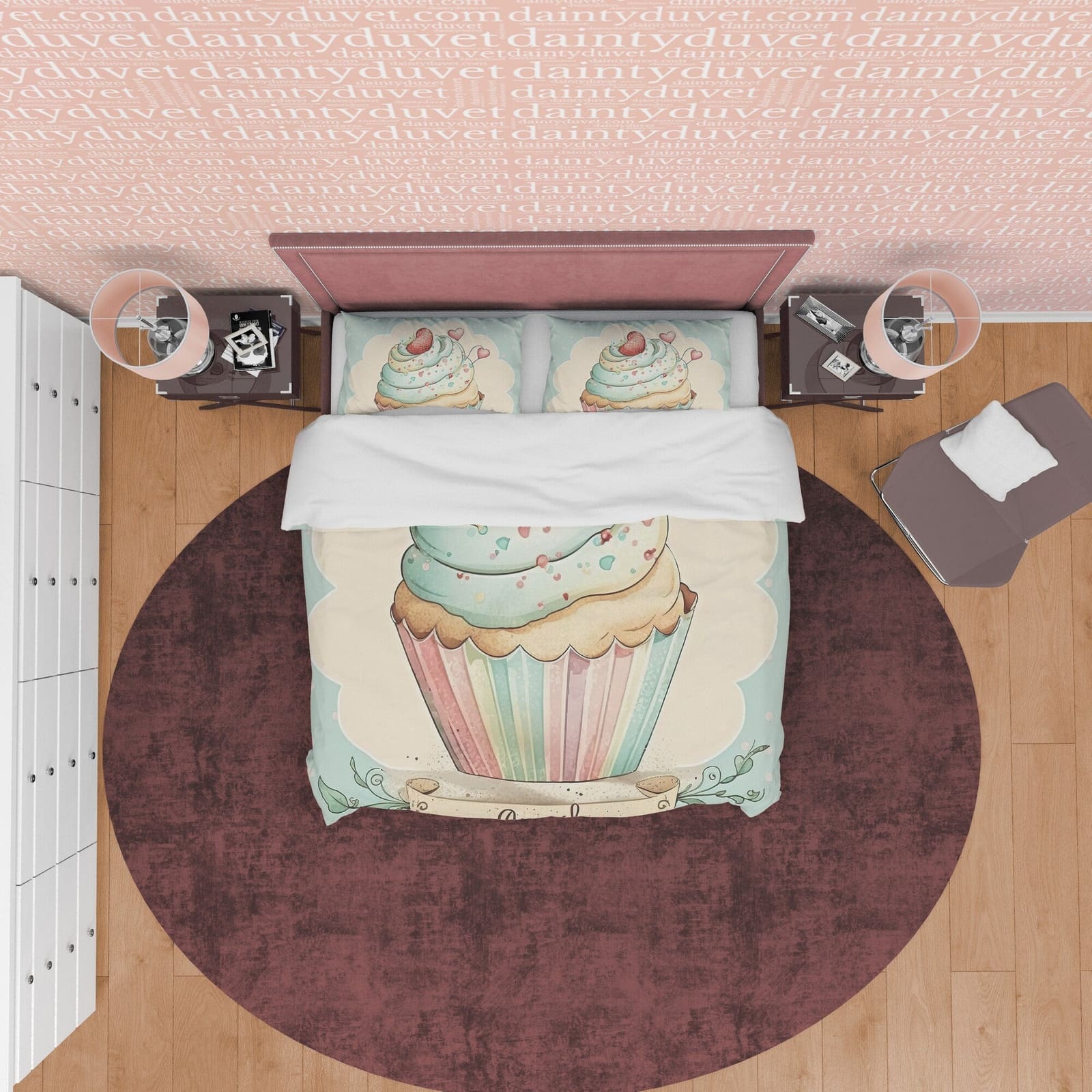 Retro Strawberry Cupcake Duvet Cover Boho Bedroom, Girly Bedding Cute Quilt Cover, Baby Girl Birthday Gift, Pastel Color B…