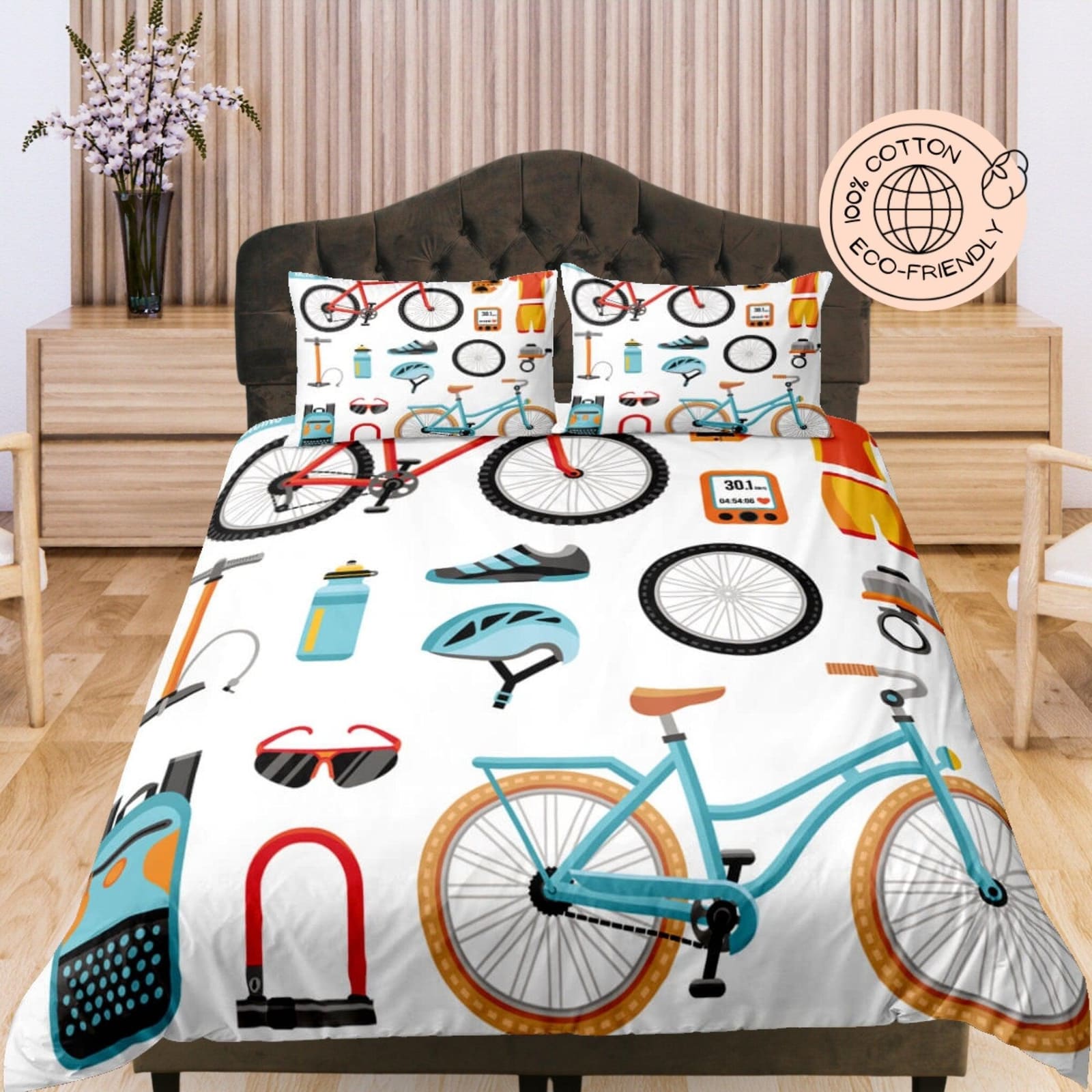 Road Cycling Themed Cotton Duvet Cover Set for Kids, Toddler Bedding, Baby Zipper Bedding, Nursery Bedding, Gift for Biker…