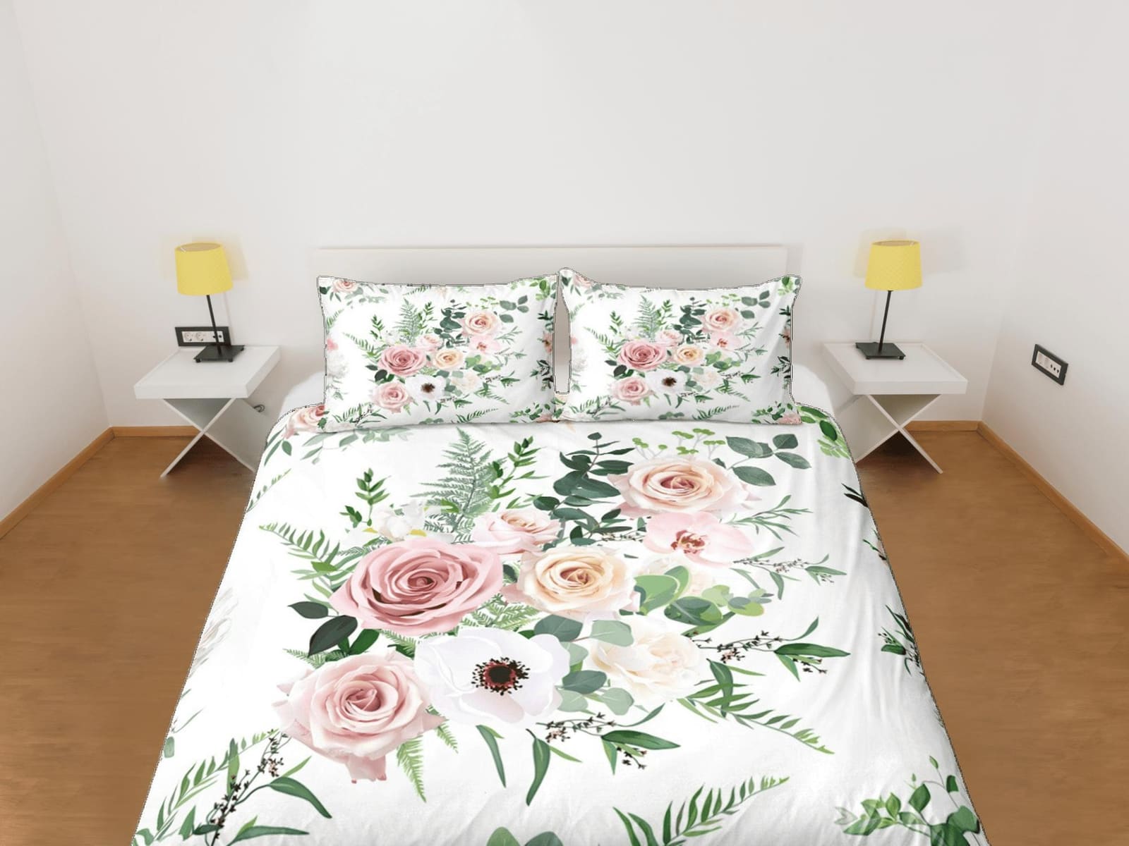 Roses Duvet Cover Set Bohemian Bedspread, Floral Dorm Boho Bedding Pillowcase