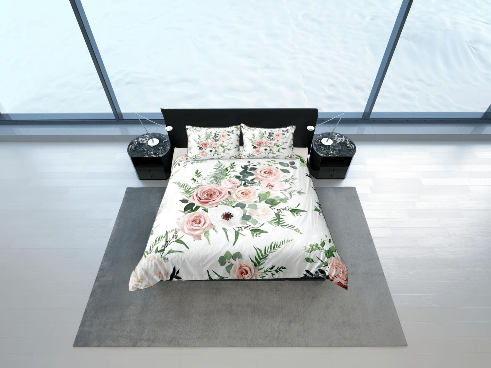 Roses Duvet Cover Set Bohemian Bedspread, Floral Dorm Boho Bedding Pillowcase