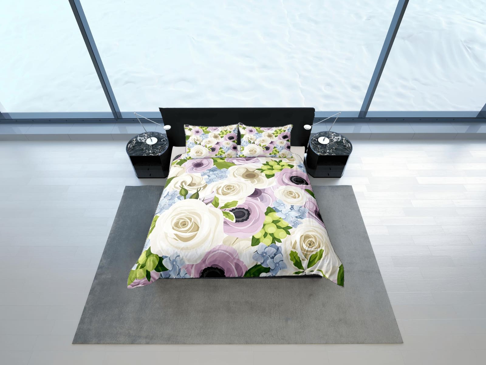 Roses Duvet Cover Set Colorful Girly Bedspread, Floral Dorm Bedding Pillowcase