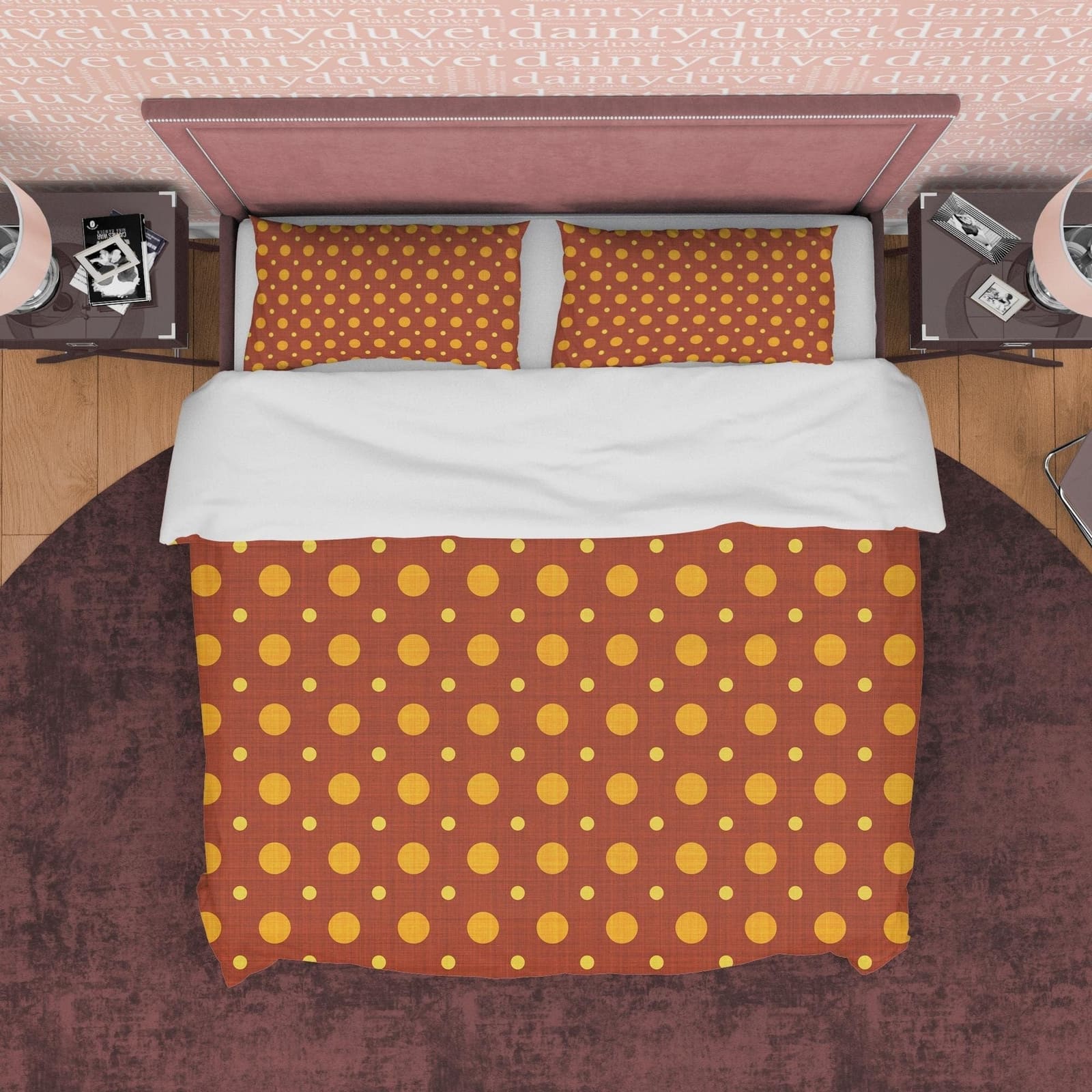 Rustic Brown Polka Dot Duvet Cover Geometric Bedding, Autumn Color Quilt Cover, Mid Century Modern Bedroom Set, Unique Cho…