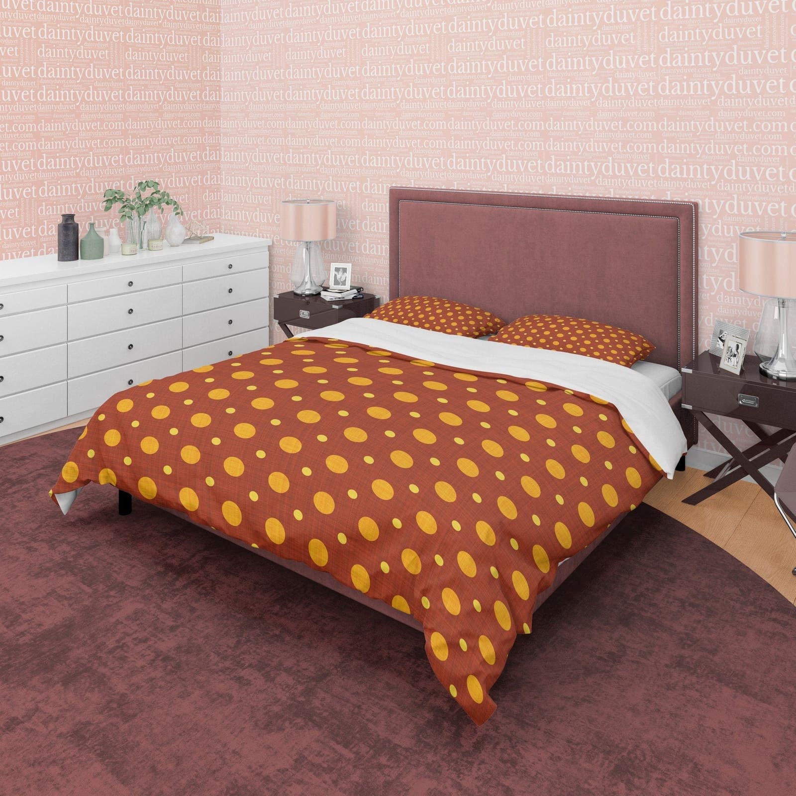 Rustic Brown Polka Dot Duvet Cover Geometric Bedding, Autumn Color Quilt Cover, Mid Century Modern Bedroom Set, Unique Cho…