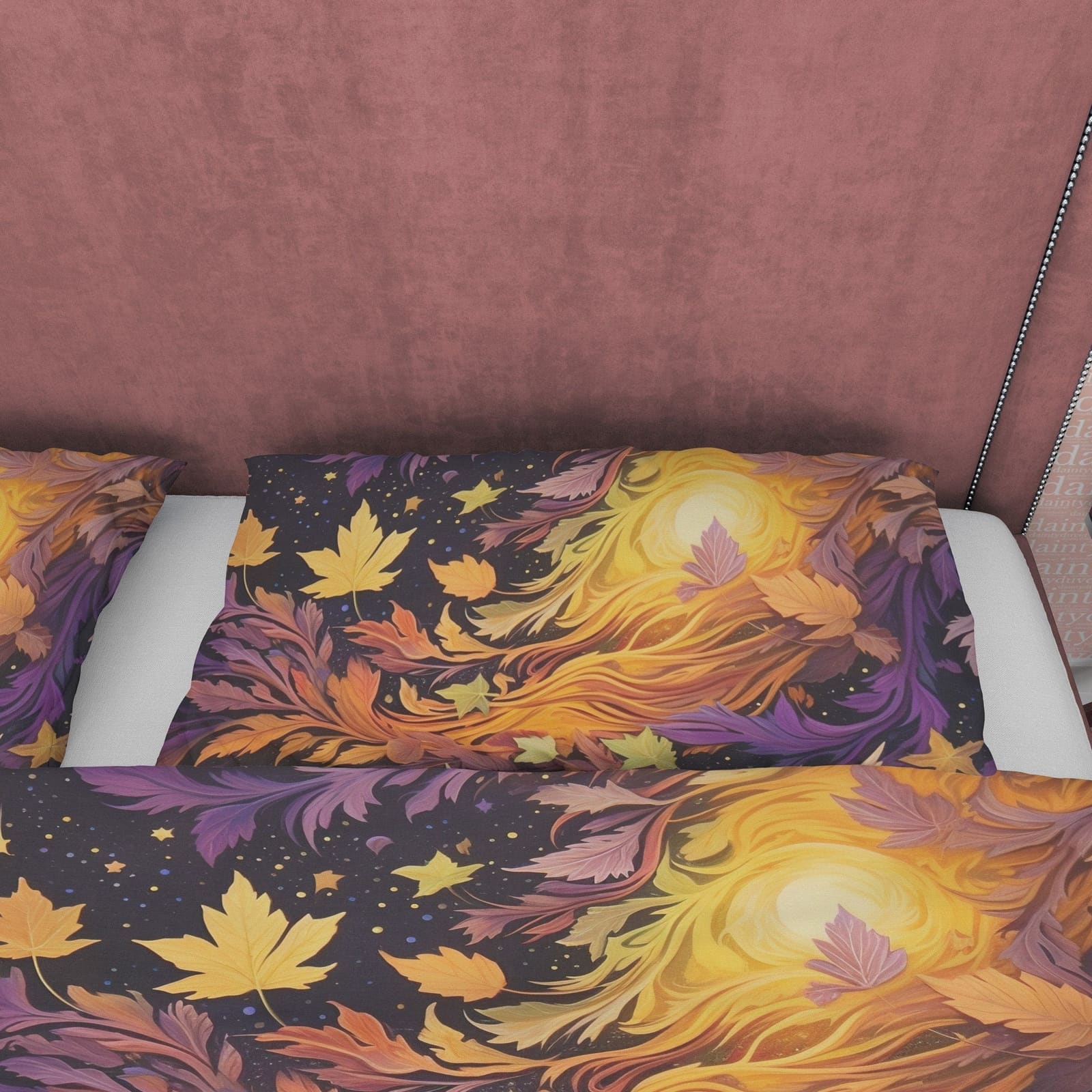 Rustic Duvet Cover Purple with Flying Bird, Autumn Bedding Set, Warm Autumn Colors Printed Quilt Cover, Foliage Bedspread…