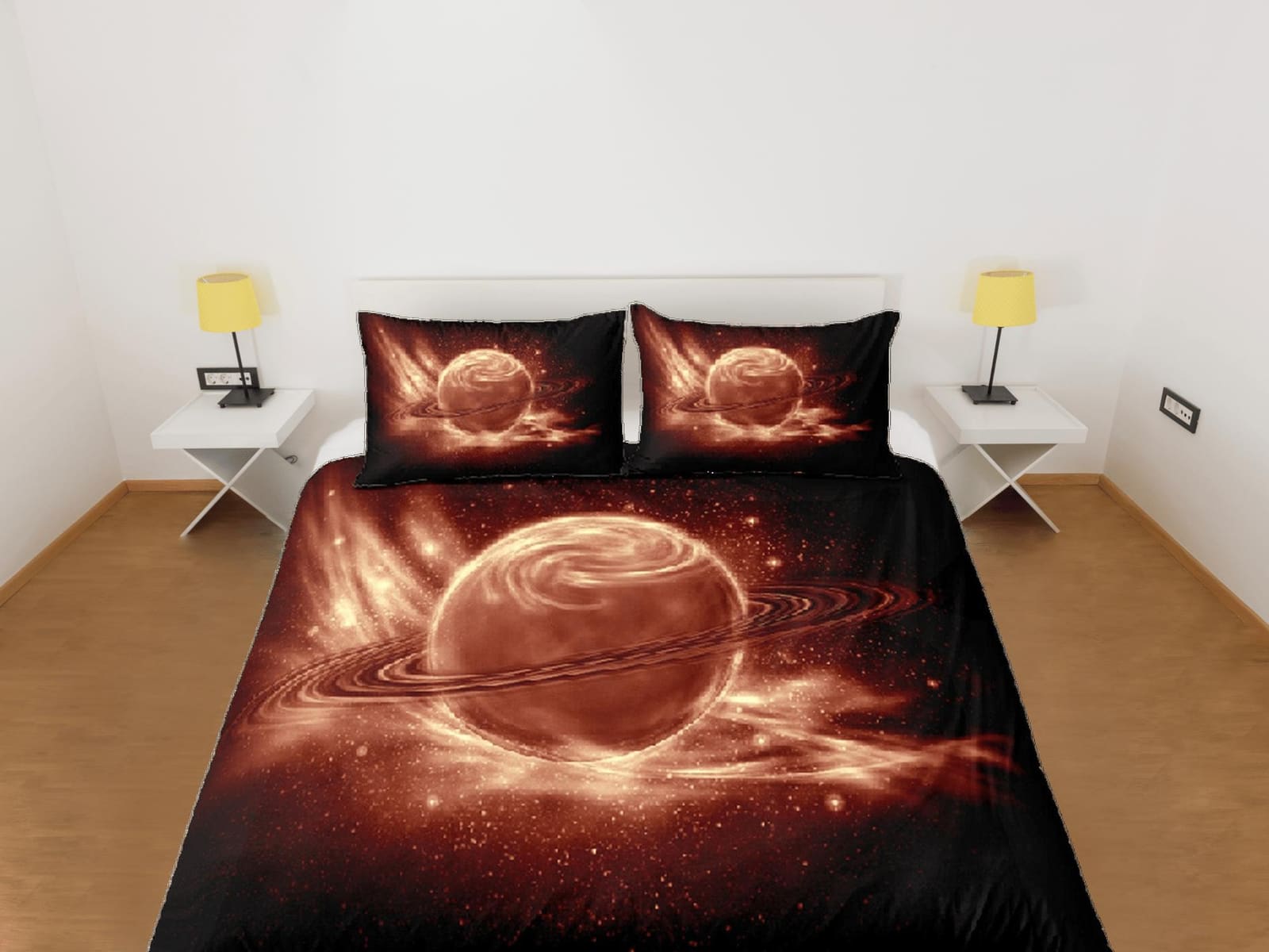 Rustic planet duvet cover set, Saturn galaxy bedding, outer space bedding set full, duvet cover king, queen, dorm bedding,…