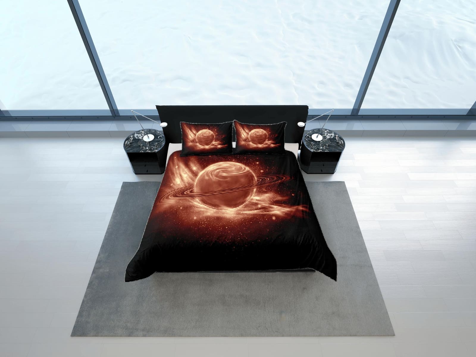 Rustic planet duvet cover set, Saturn galaxy bedding, outer space bedding set full, duvet cover king, queen, dorm bedding,…