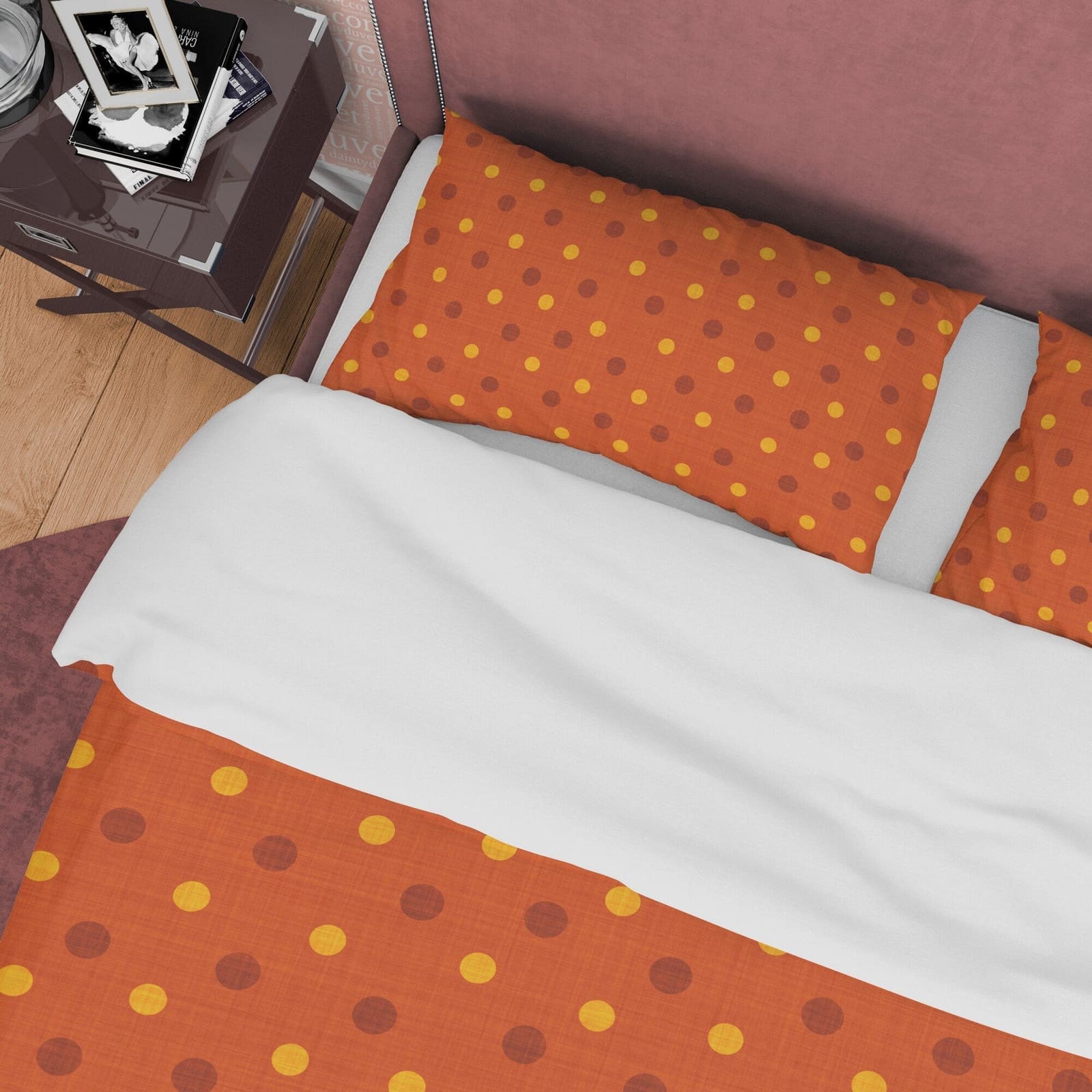 Rustic Polka Dot Duvet Cover Geometric Bedding, Yellow Dotted Quilt Cover, Mid Century Modern Bedroom Set, Brown Geometric…