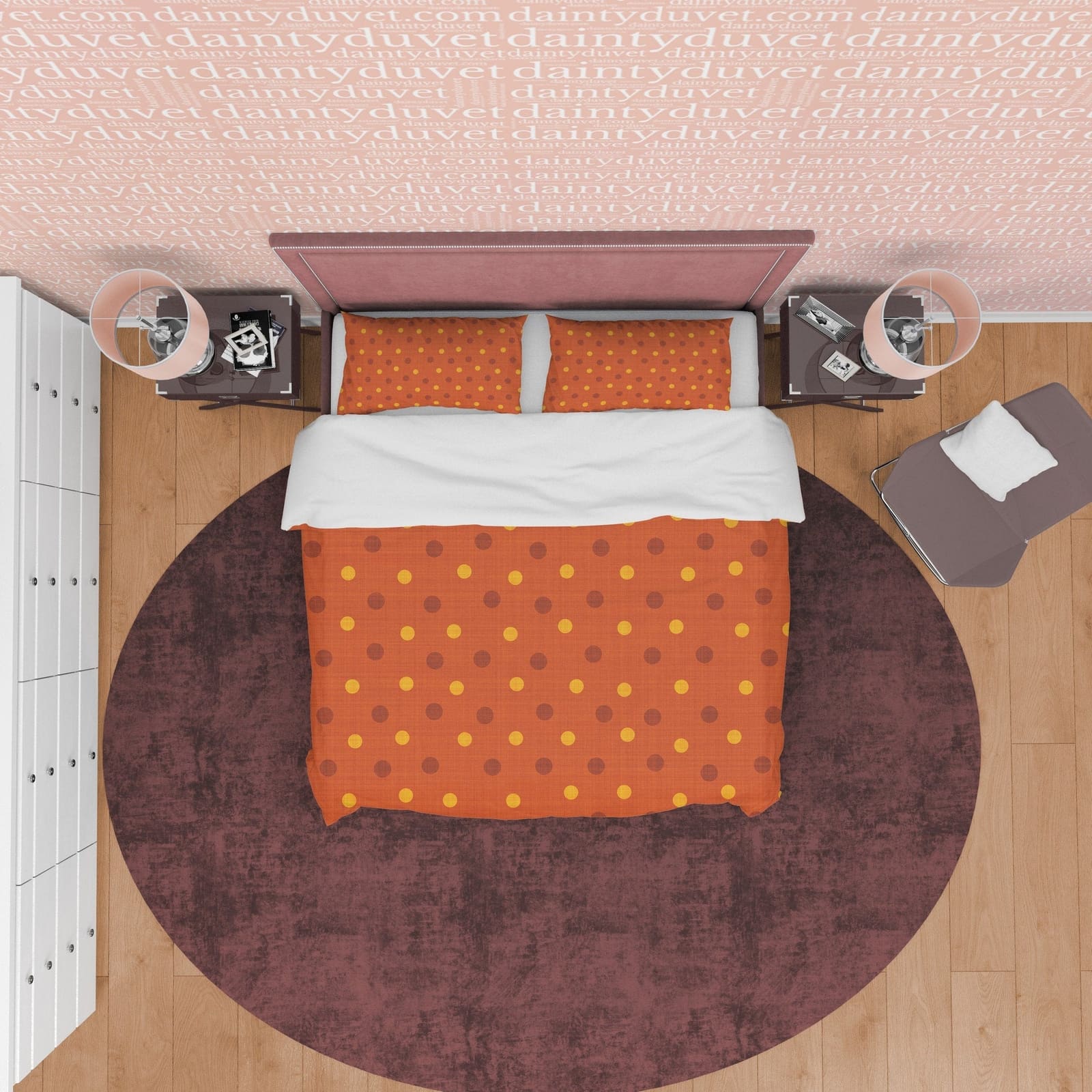 Rustic Polka Dot Duvet Cover Geometric Bedding, Yellow Dotted Quilt Cover, Mid Century Modern Bedroom Set, Brown Geometric…
