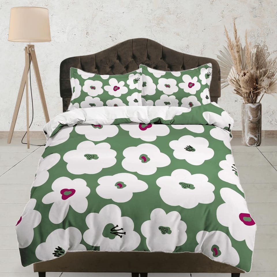 Sage green cute floral duvet cover colorful bedding, teen girl bedroom, baby girl crib bedding boho maximalist bedspread a…