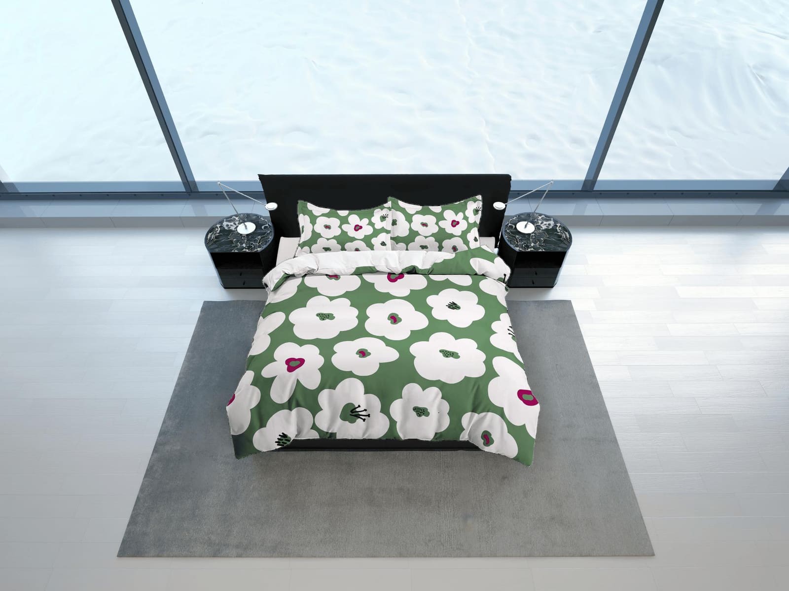 Sage green cute floral duvet cover colorful bedding, teen girl bedroom, baby girl crib bedding boho maximalist bedspread a…