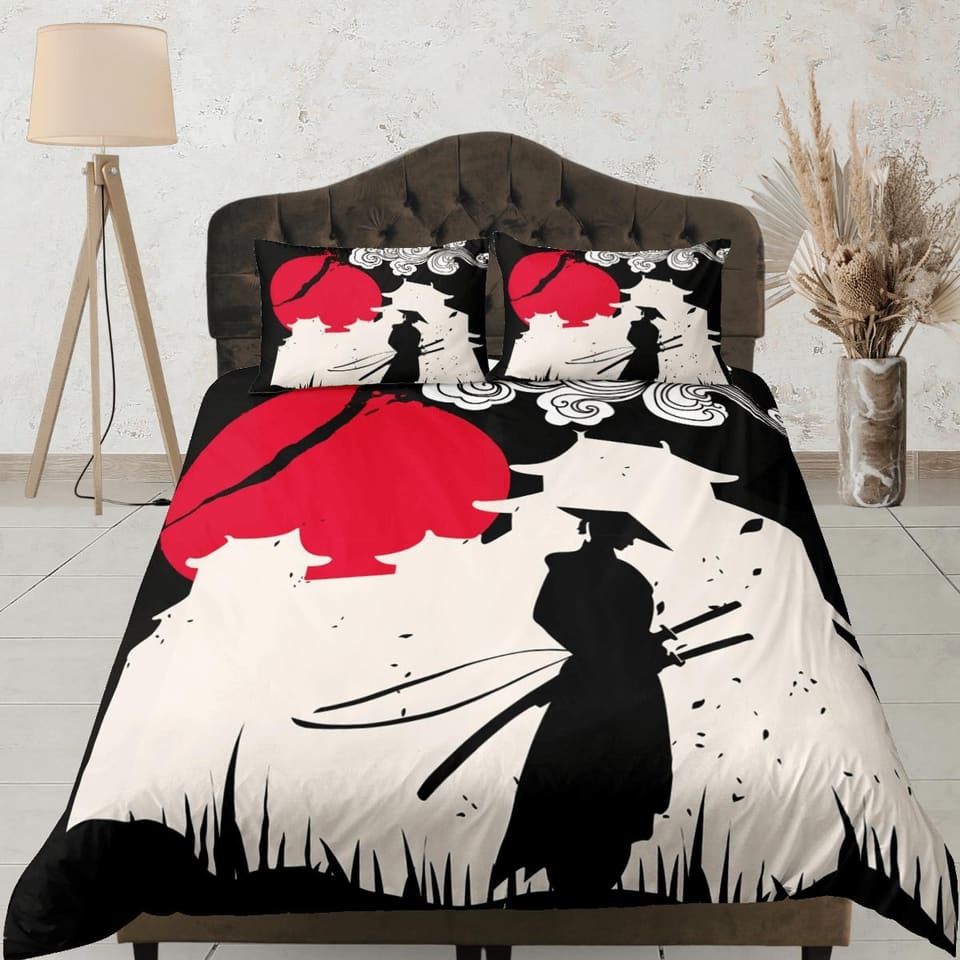 Samurai bedding, japanese duvet cover set for king, queen, full, twin, single, bed, bedding for boys, anime lover gift, ja…