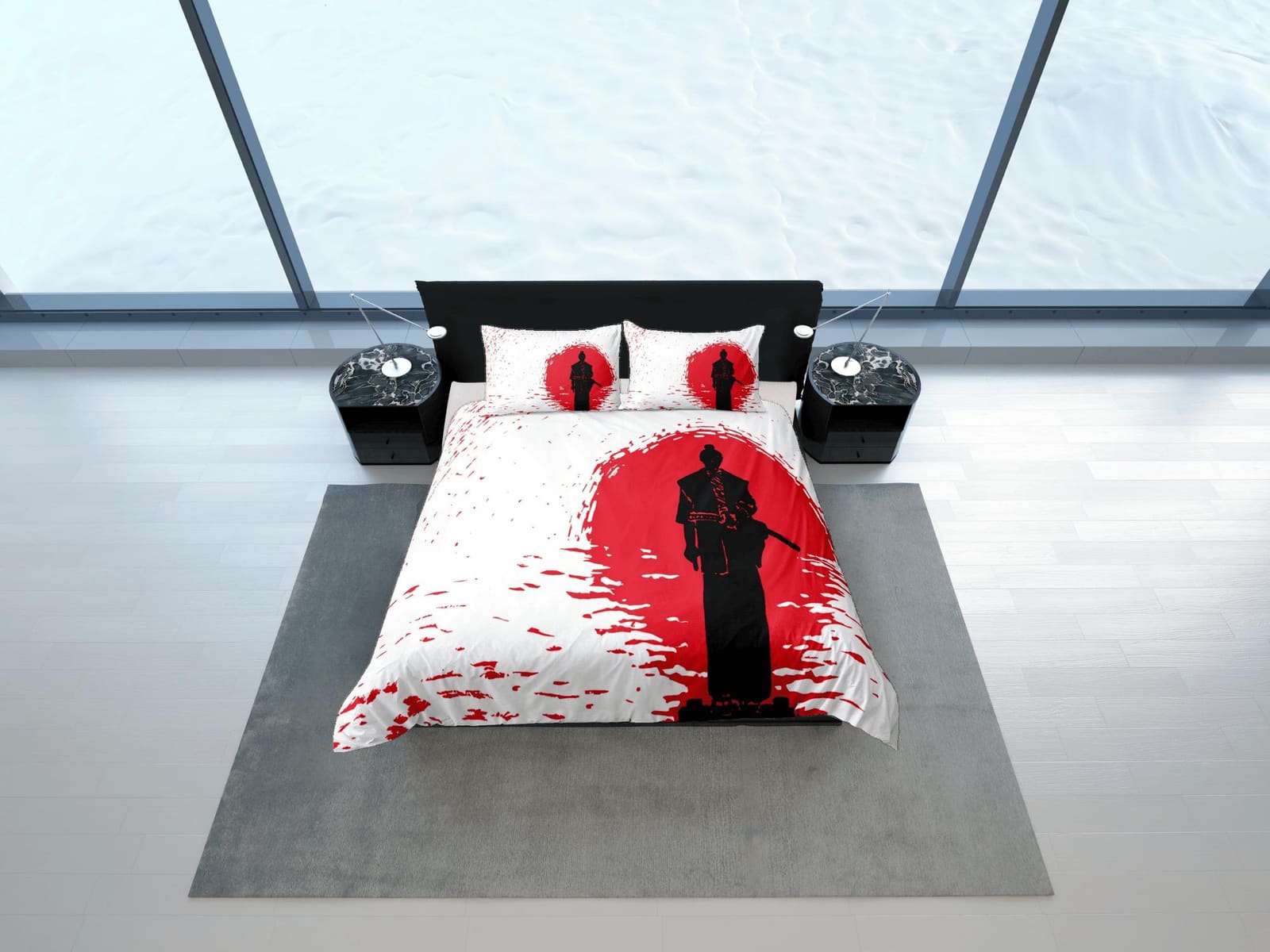 Samurai oriental bedding, aesthetic zipper bedding, japanese anime duvet cover set for king, queen, full, twin, single, to…