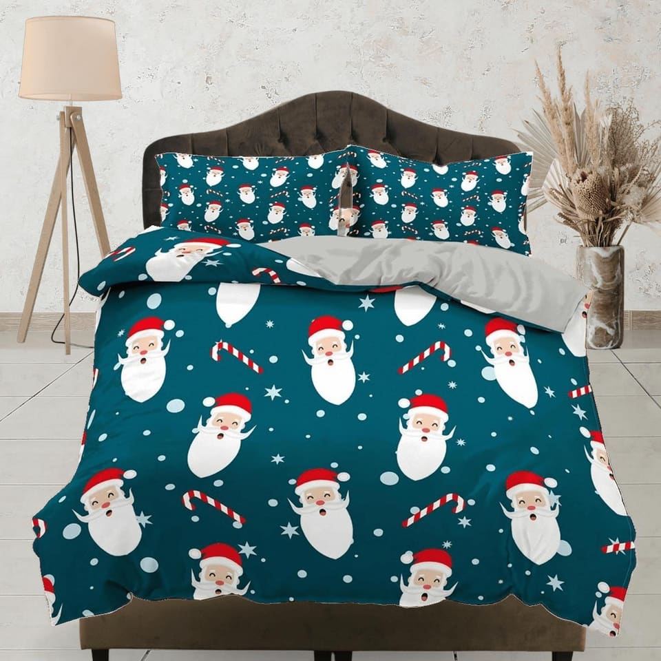 Santa Claus and candy cane Christmas bedding & pillowcase holiday gift duvet cover king queen toddler bedding baby Christm…