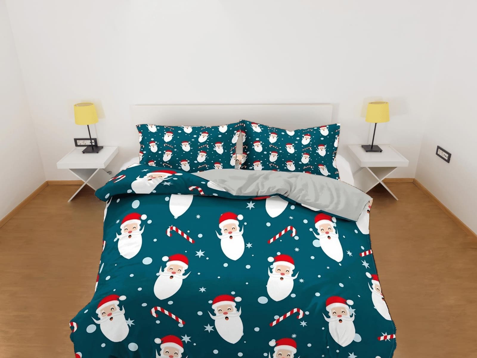 Santa Claus and candy cane Christmas bedding & pillowcase holiday gift duvet cover king queen toddler bedding baby Christm…