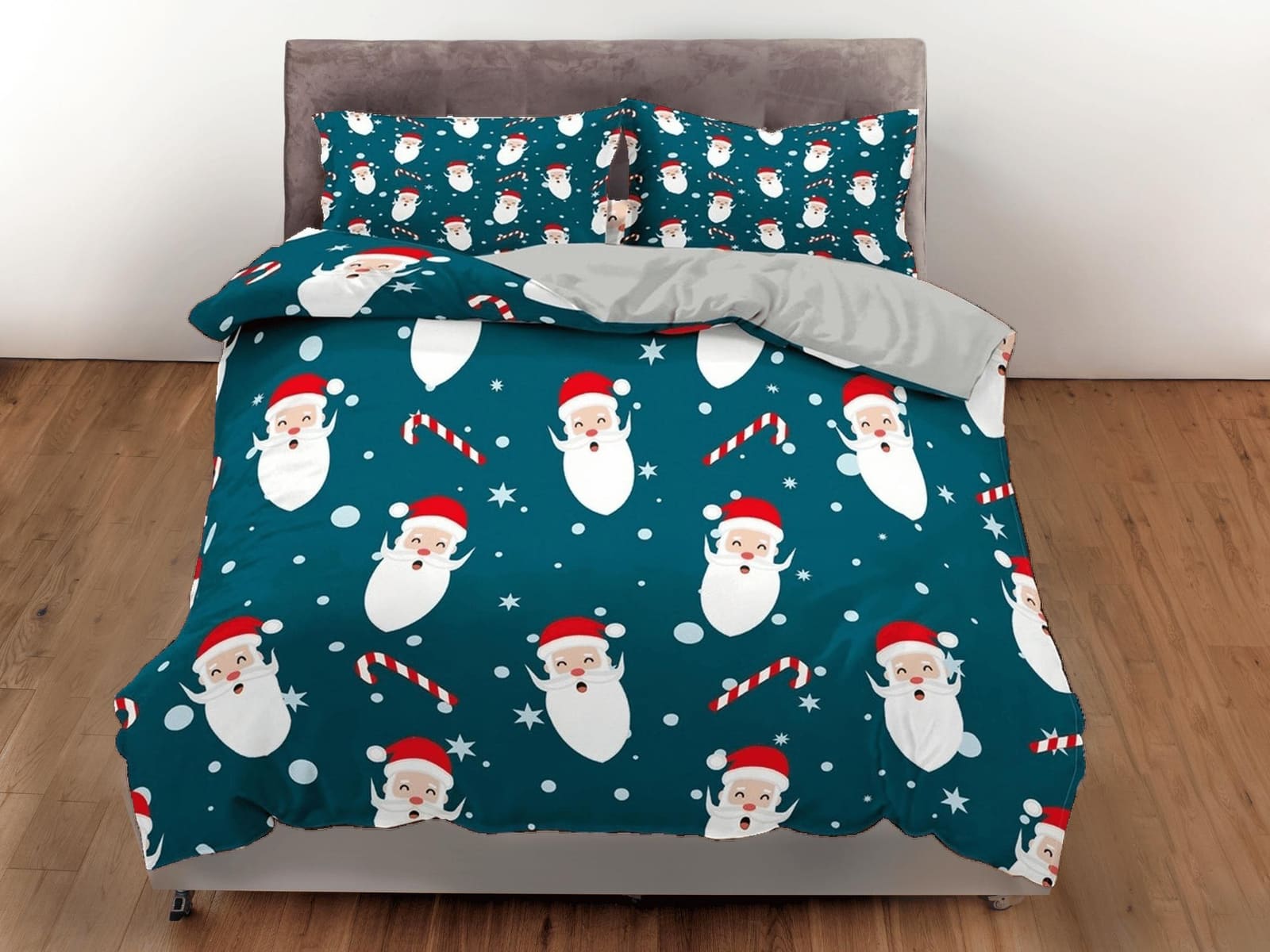 Santa Claus and candy cane Christmas bedding & pillowcase holiday gift duvet cover king queen toddler bedding baby Christm…