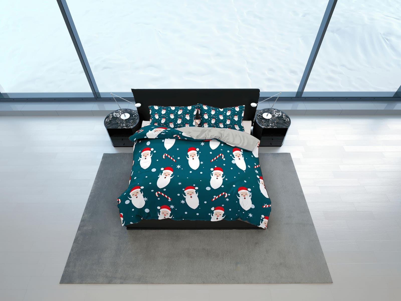 Santa Claus and candy cane Christmas bedding & pillowcase holiday gift duvet cover king queen toddler bedding baby Christm…