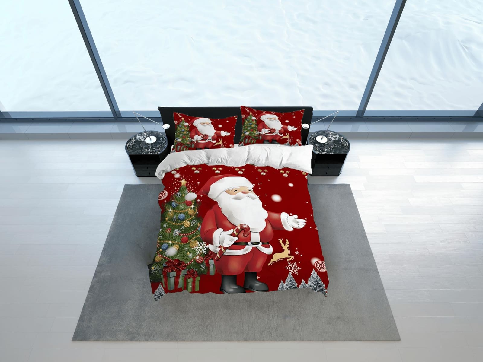 Santa Claus and Christmas tree bedding & pillowcase holiday gift duvet cover king queen twin toddler bedding baby Christma…