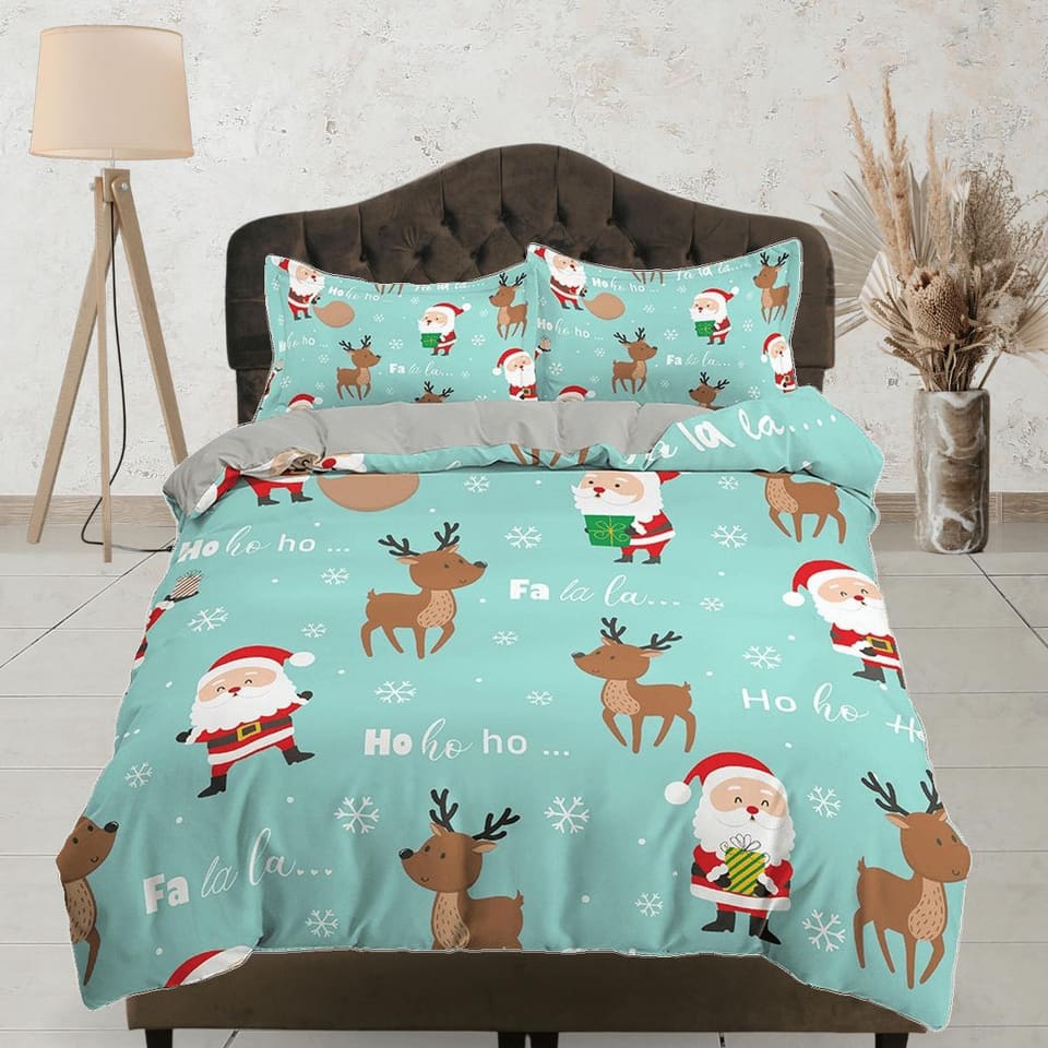 Santa claus and reindeer duvet cover set, christmas full size bedding & pillowcase, college bedding, crib toddler bedding,…
