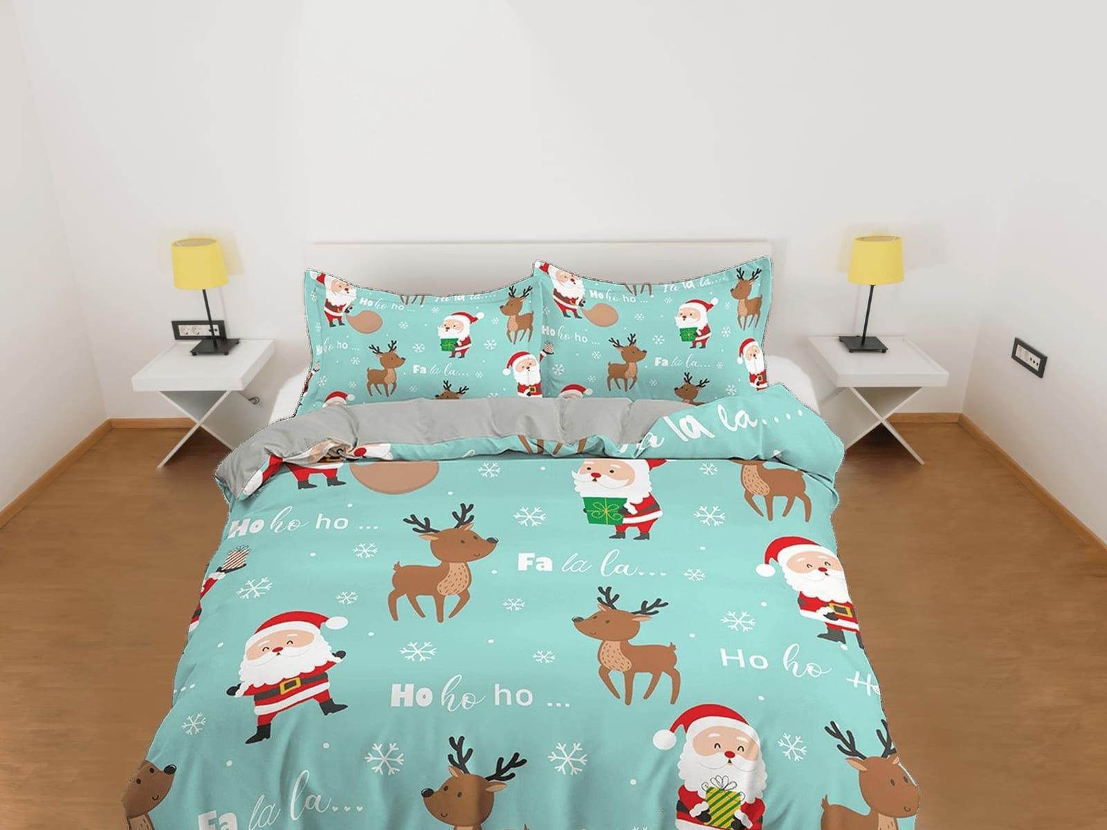 Santa claus and reindeer duvet cover set, christmas full size bedding & pillowcase, college bedding, crib toddler bedding,…
