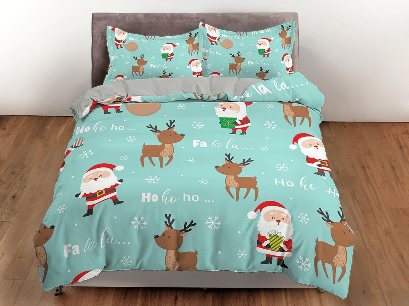 Santa claus and reindeer duvet cover set, christmas full size bedding & pillowcase, college bedding, crib toddler bedding,…
