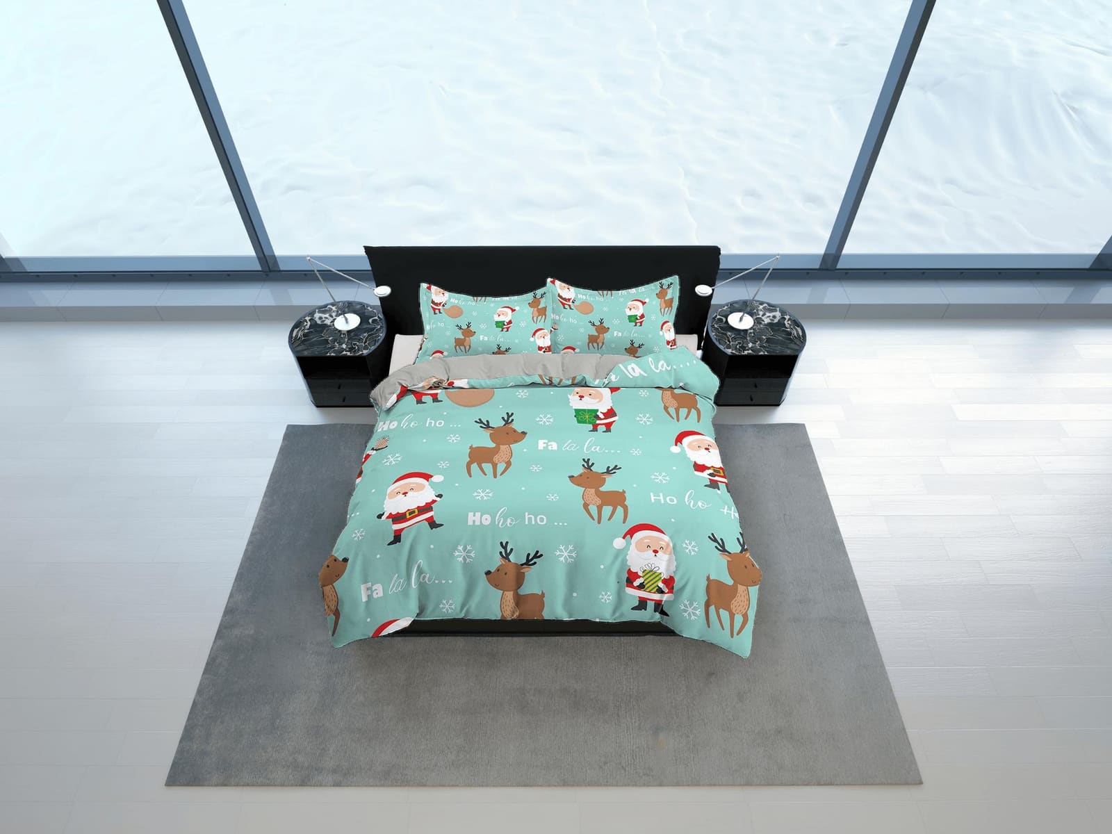 Santa claus and reindeer duvet cover set, christmas full size bedding & pillowcase, college bedding, crib toddler bedding,…