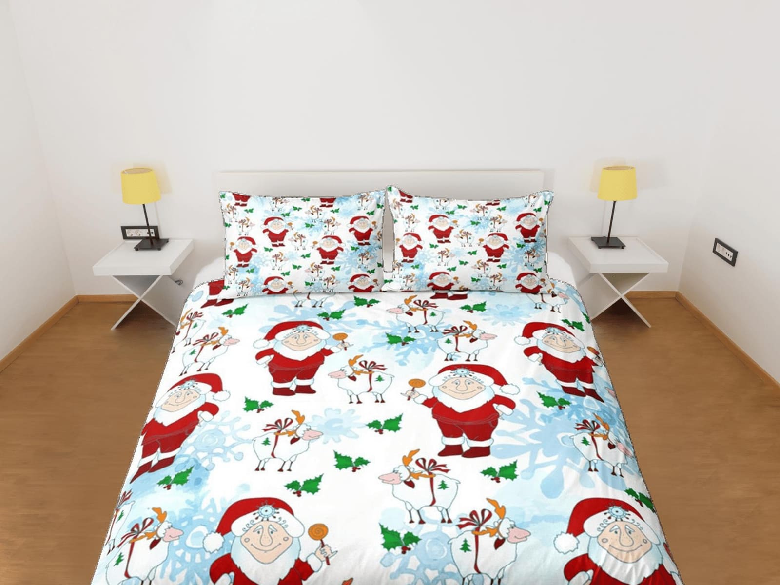 Santa claus and sheep duvet cover set, christmas full size bedding & pillowcase, college bedding, crib toddler bedding, ho…