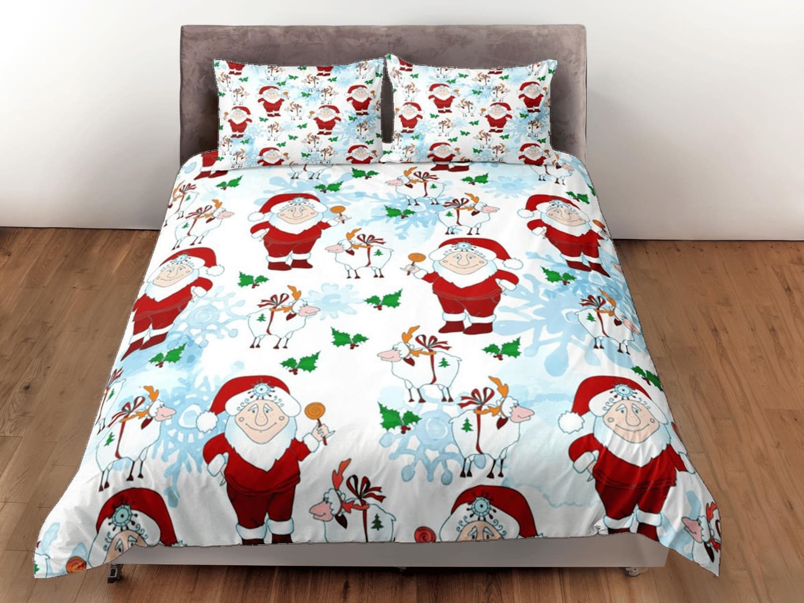 Santa claus and sheep duvet cover set, christmas full size bedding & pillowcase, college bedding, crib toddler bedding, ho…