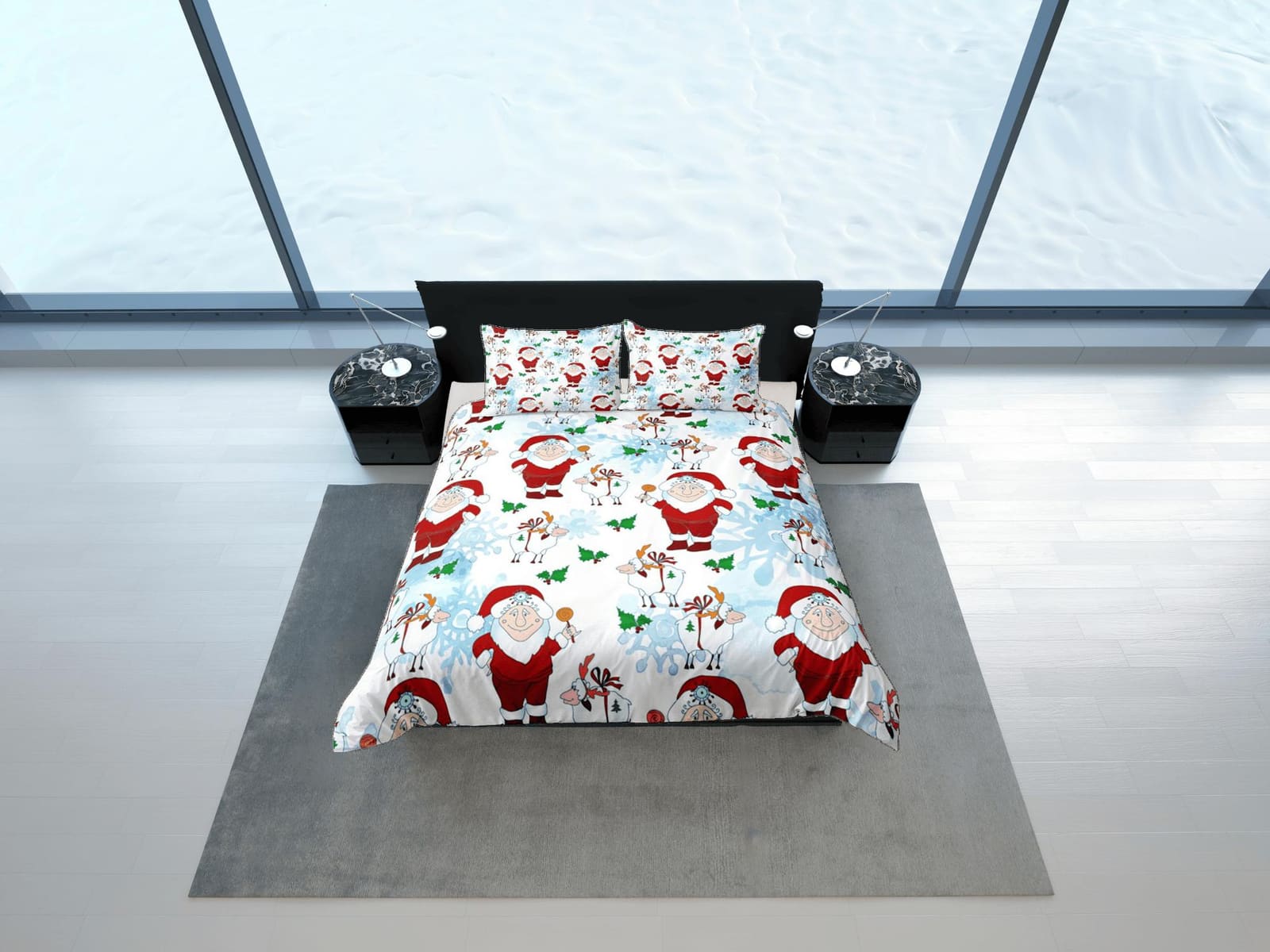 Santa claus and sheep duvet cover set, christmas full size bedding & pillowcase, college bedding, crib toddler bedding, ho…