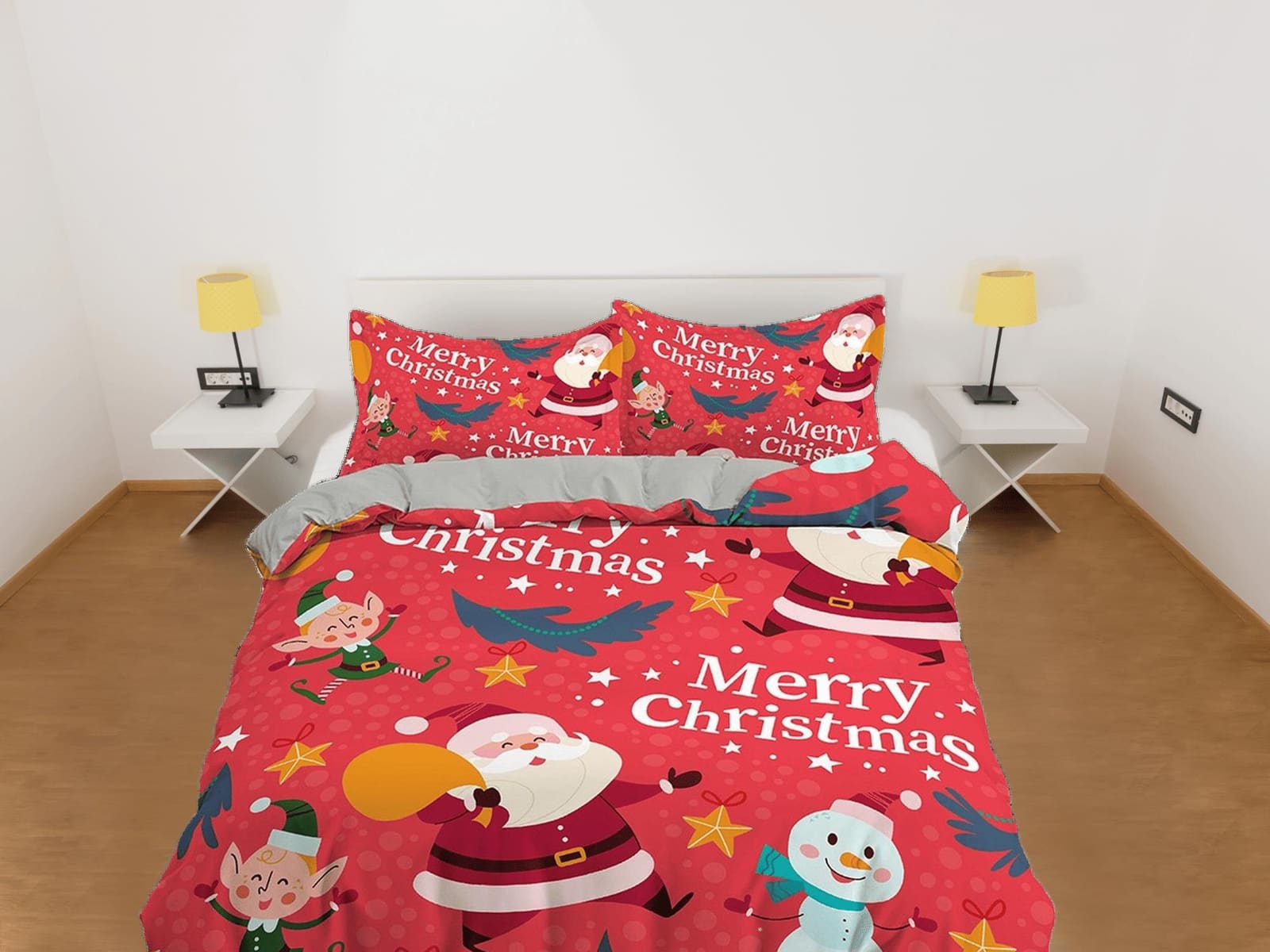 Santa claus and snowman bright red duvet cover set christmas full size bedding & pillowcase, college bedding, toddler bedd…