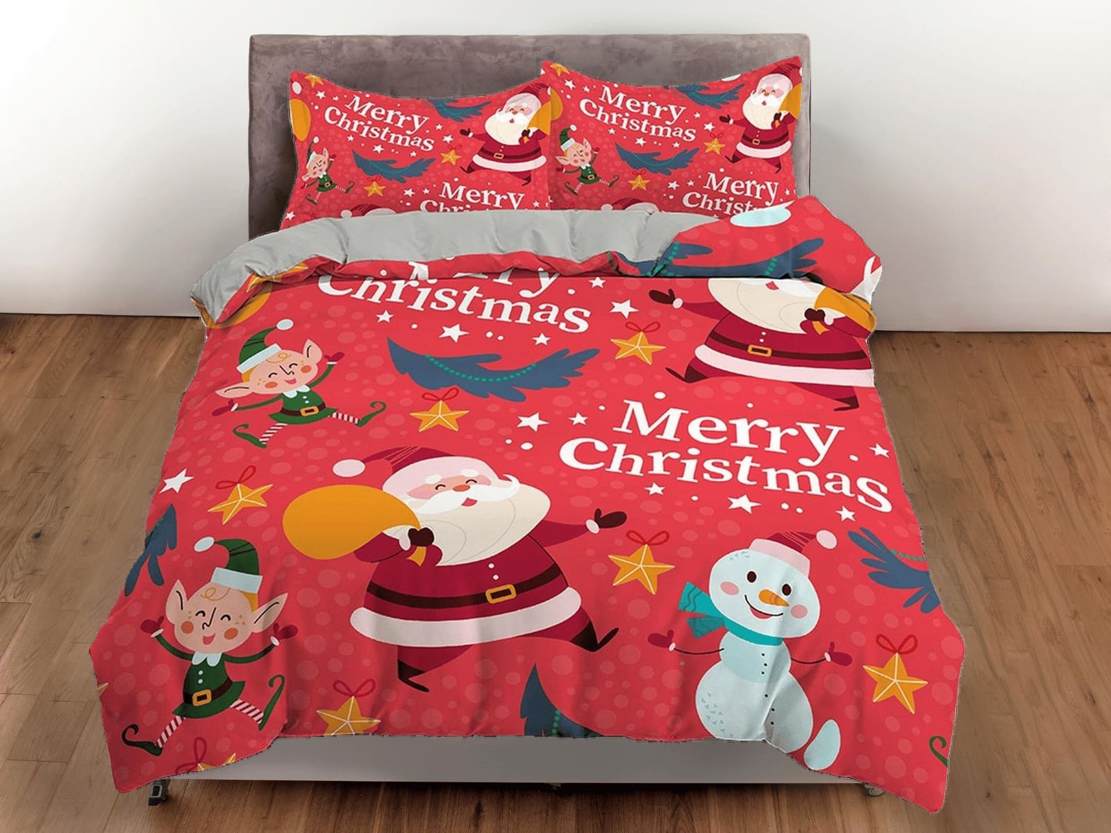 Santa claus and snowman bright red duvet cover set christmas full size bedding & pillowcase, college bedding, toddler bedd…