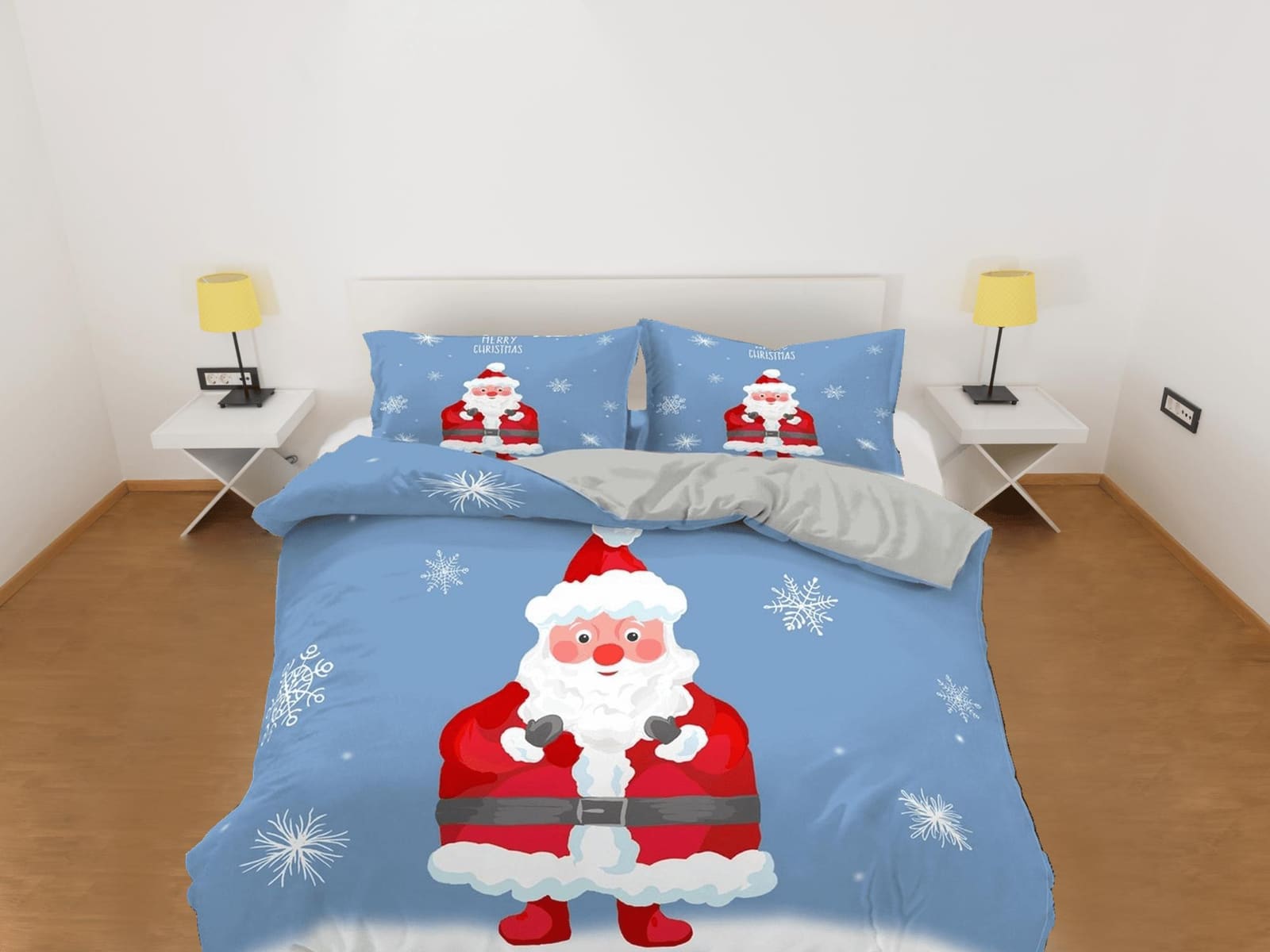 Santa Claus Christmas blue bedding & pillowcase holiday gift duvet cover king queen full twin toddler bedding baby Christm…