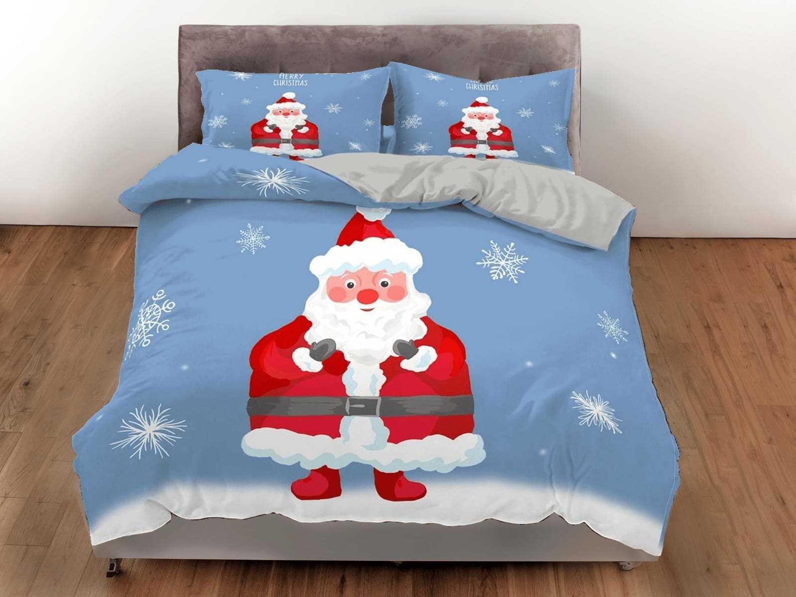 Santa Claus Christmas blue bedding & pillowcase holiday gift duvet cover king queen full twin toddler bedding baby Christm…