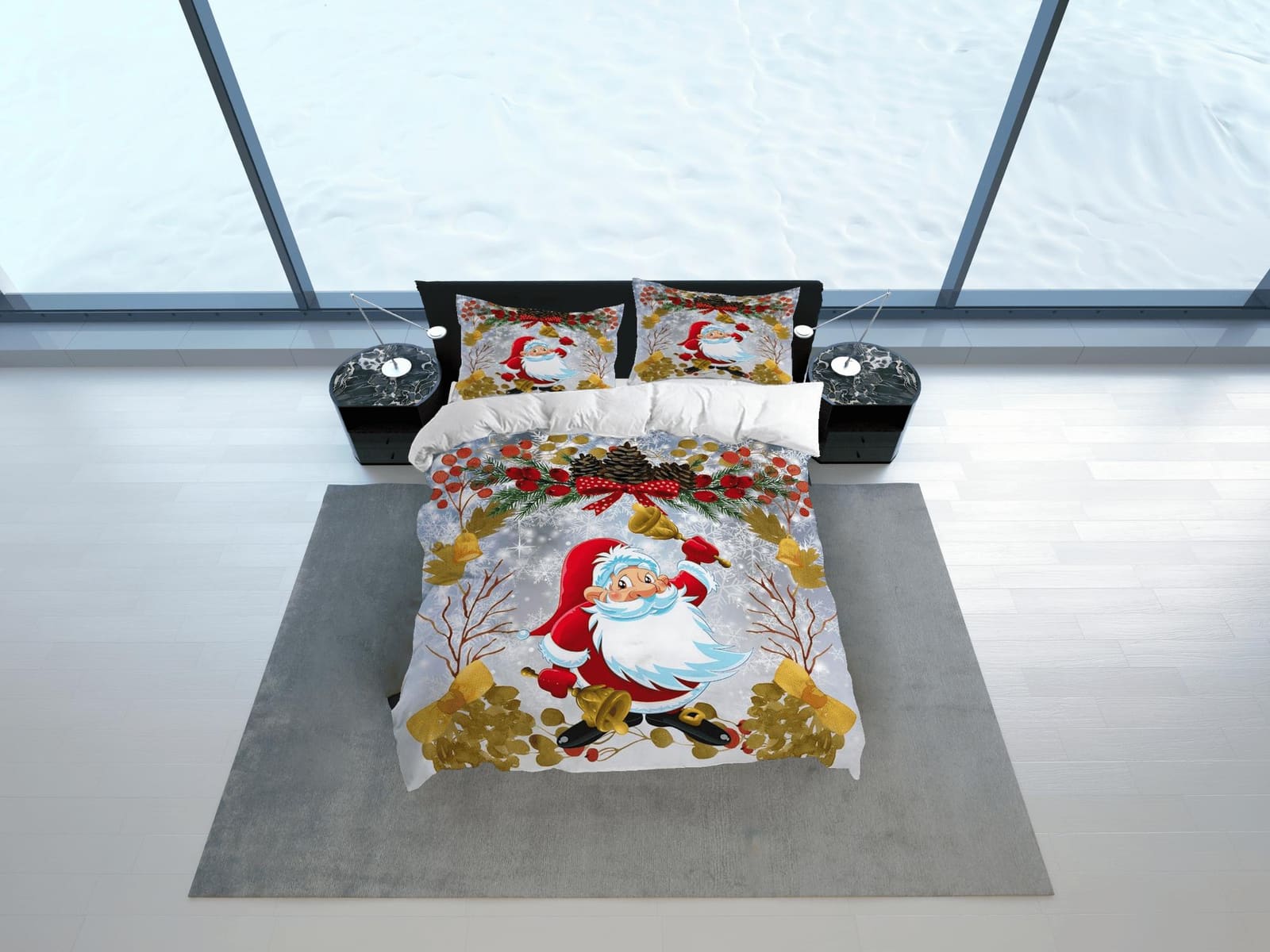 Santa Claus Christmas wreath bedding pillowcase holiday gift duvet cover king queen full twin toddler bedding baby Christm…