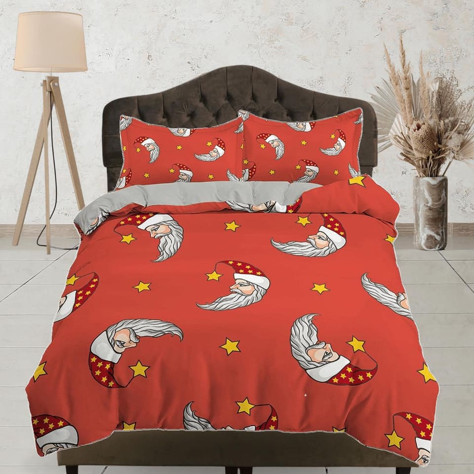 Santa claus crescent moon shape red duvet cover set christmas full size bedding & pillowcase, college bedding, toddler bed…