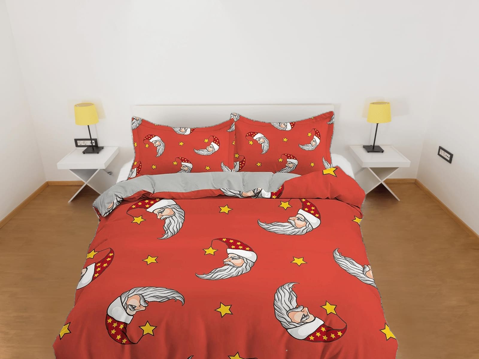 Santa claus crescent moon shape red duvet cover set christmas full size bedding & pillowcase, college bedding, toddler bed…