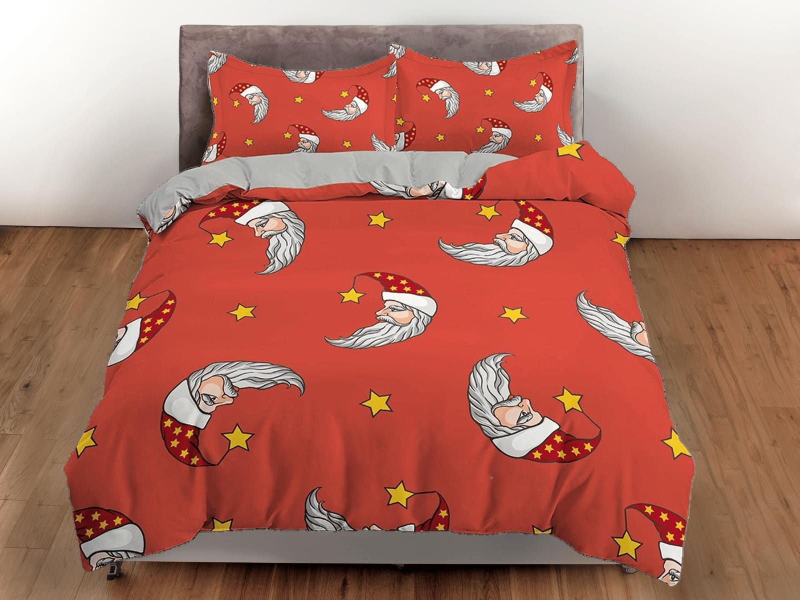 Santa claus crescent moon shape red duvet cover set christmas full size bedding & pillowcase, college bedding, toddler bed…